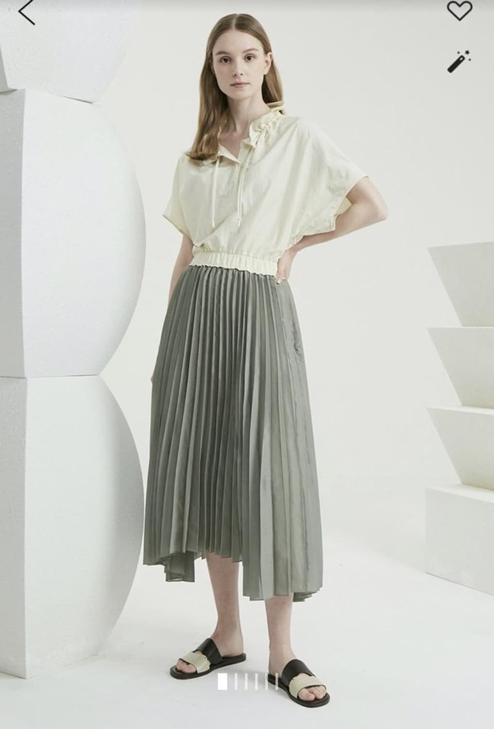 한섬 타임 2021 플리츠 믹스 원피스 82-94-160사이즈 상품이미지1