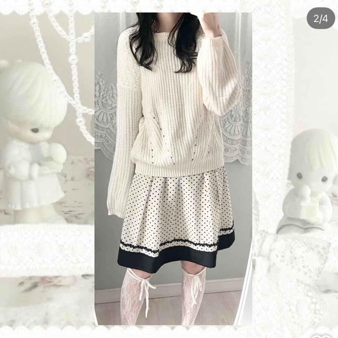 퍄뮤빈티지 레이스 니트 라떼갸루로걀페어리하구미모리걸니혼진빈티지공겜클리시어 상품이미지2
