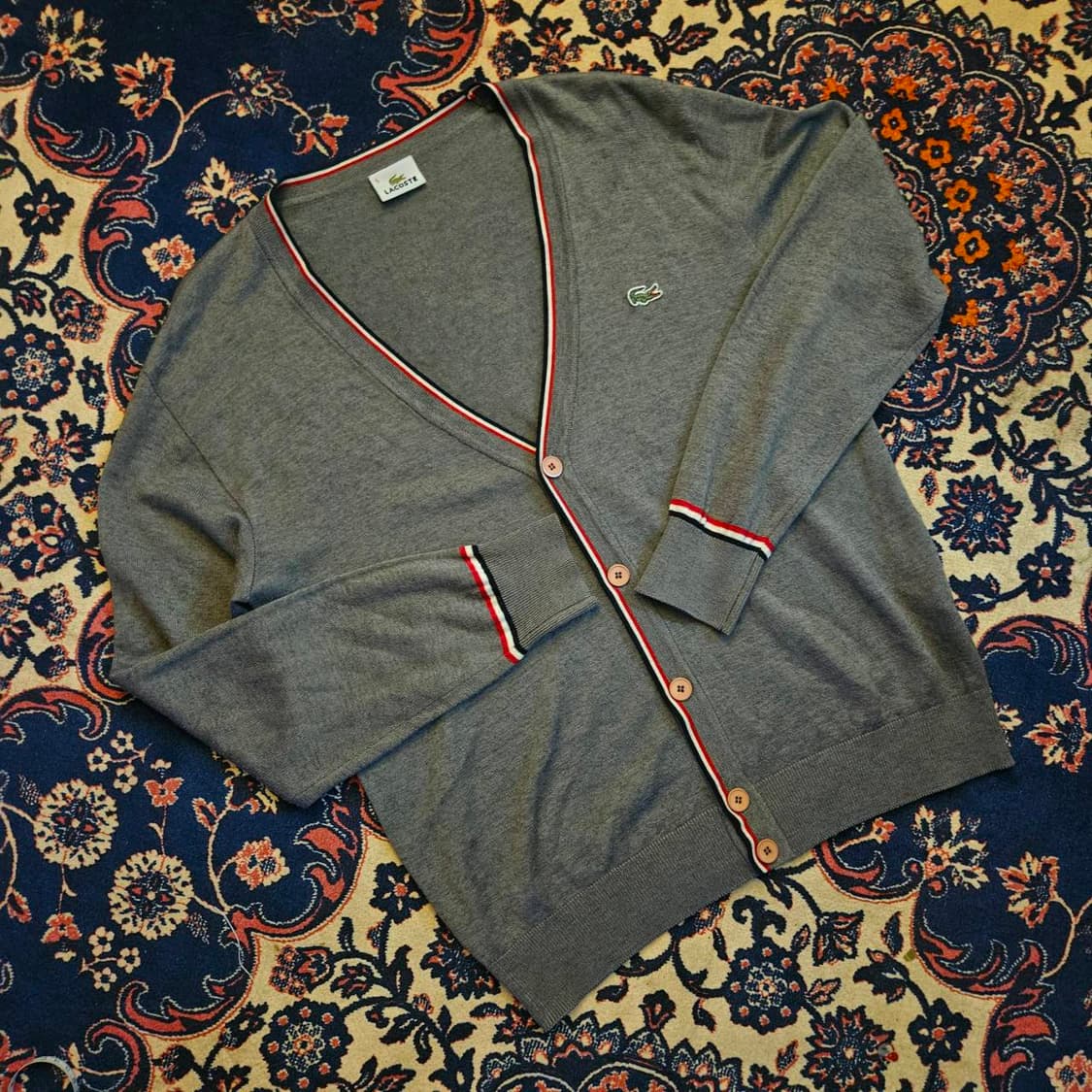 라코스테(Lacoste) 사이드라인 배색 가디건 5size 상품이미지1