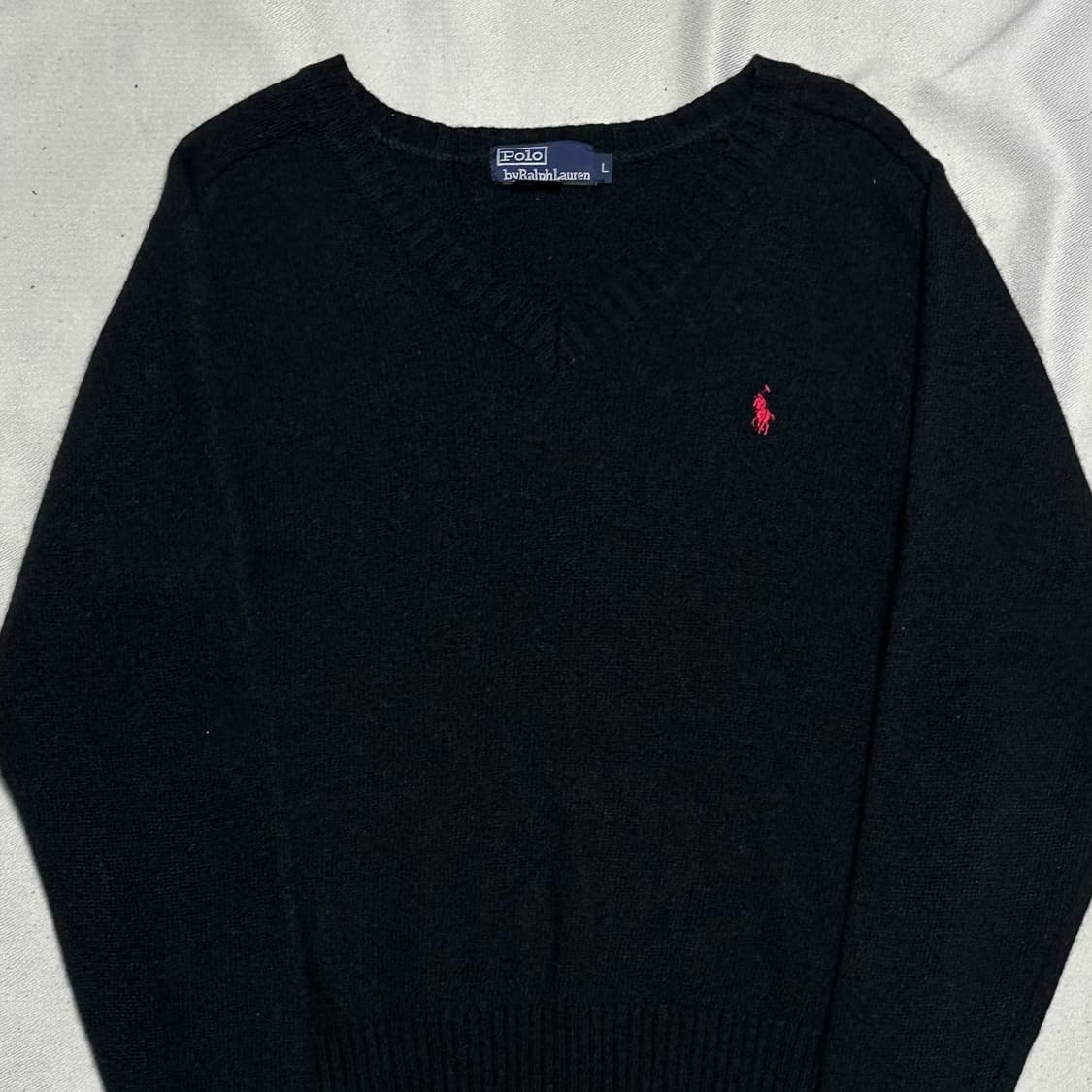 L 폴로랄프로렌 여성용 브이넥 블랙 램스울 니트  상품이미지1