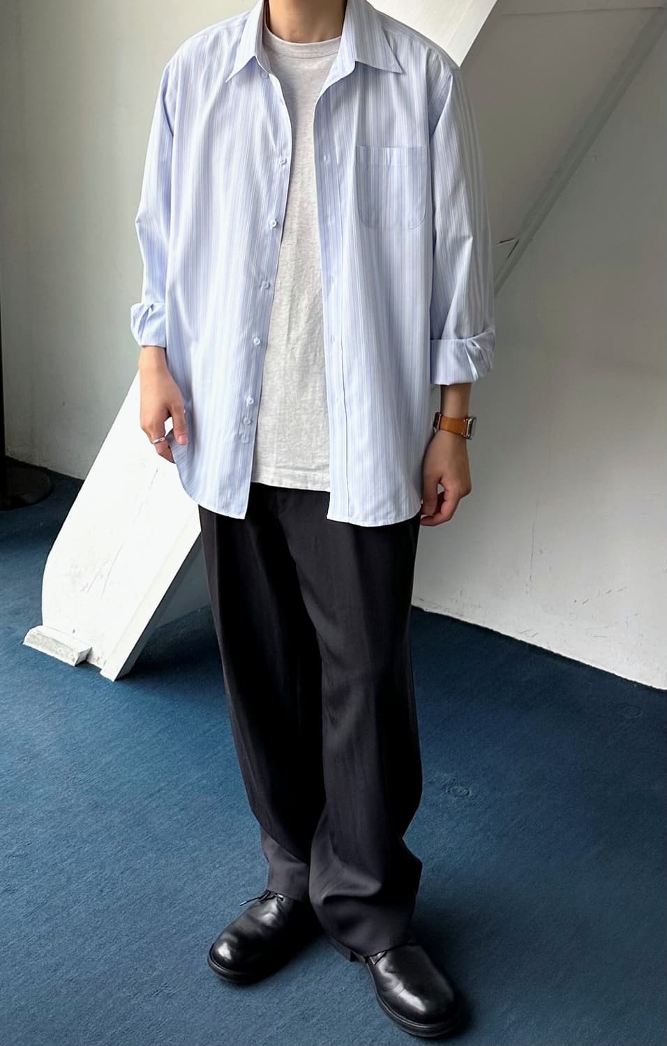 High count multi stripe B/D shirt 상품이미지8