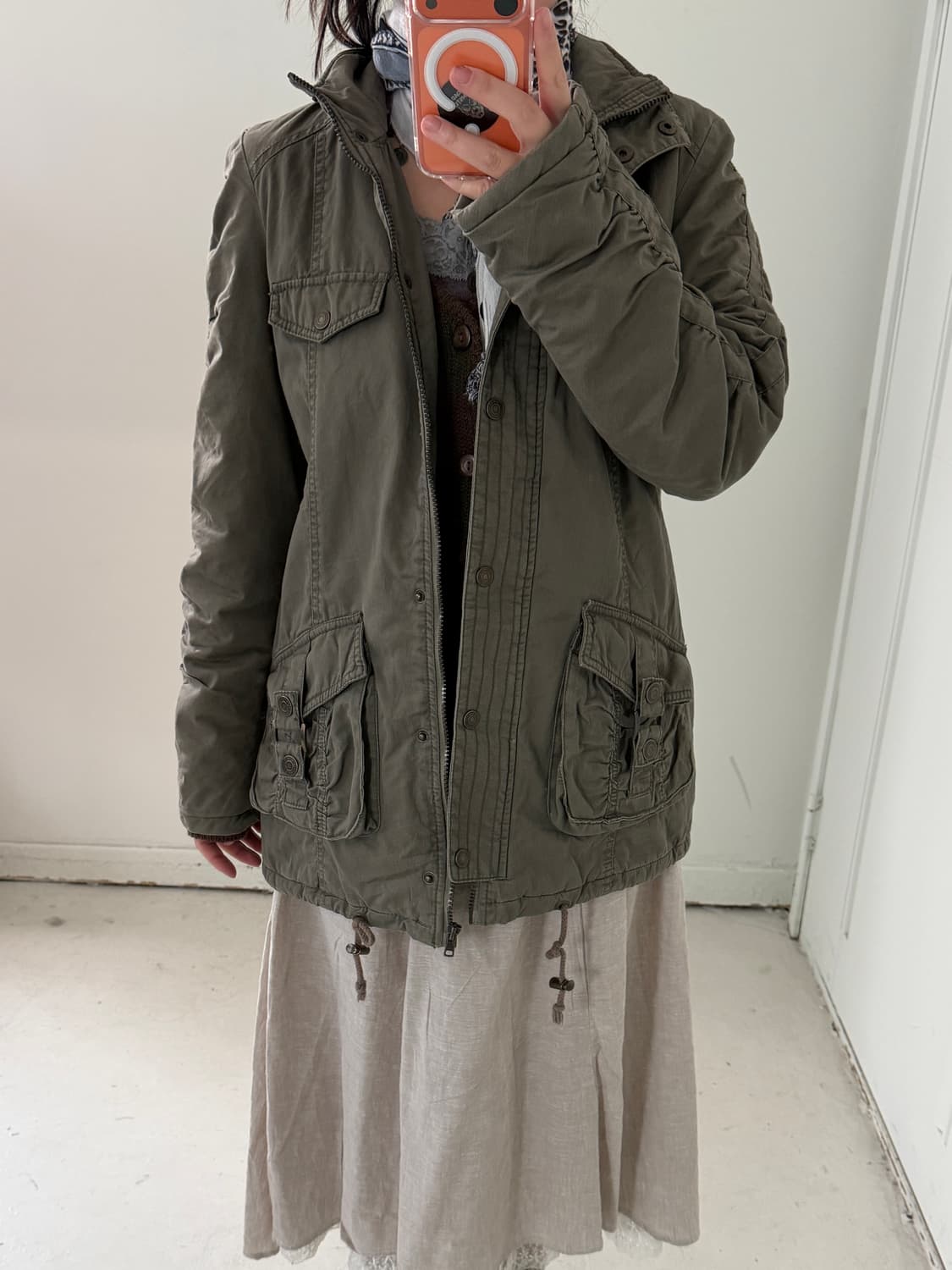 일본빈티지 y2k 카키 셔링점퍼 상품이미지2