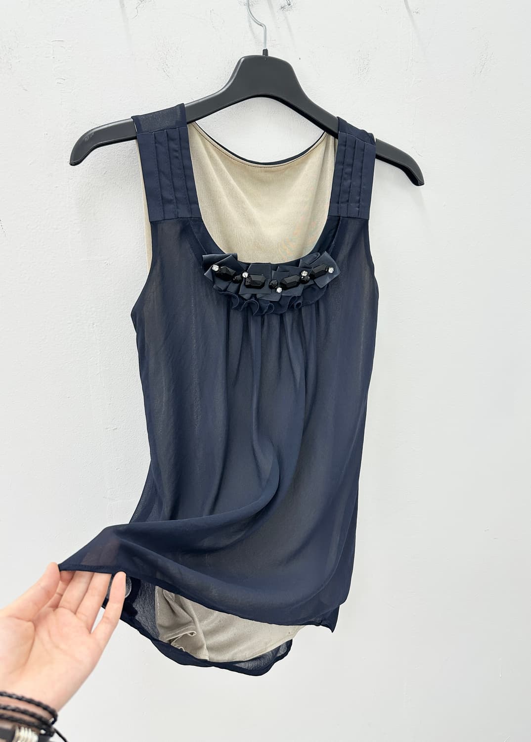 NONE vintage navy sheer layered tank top 상품이미지1