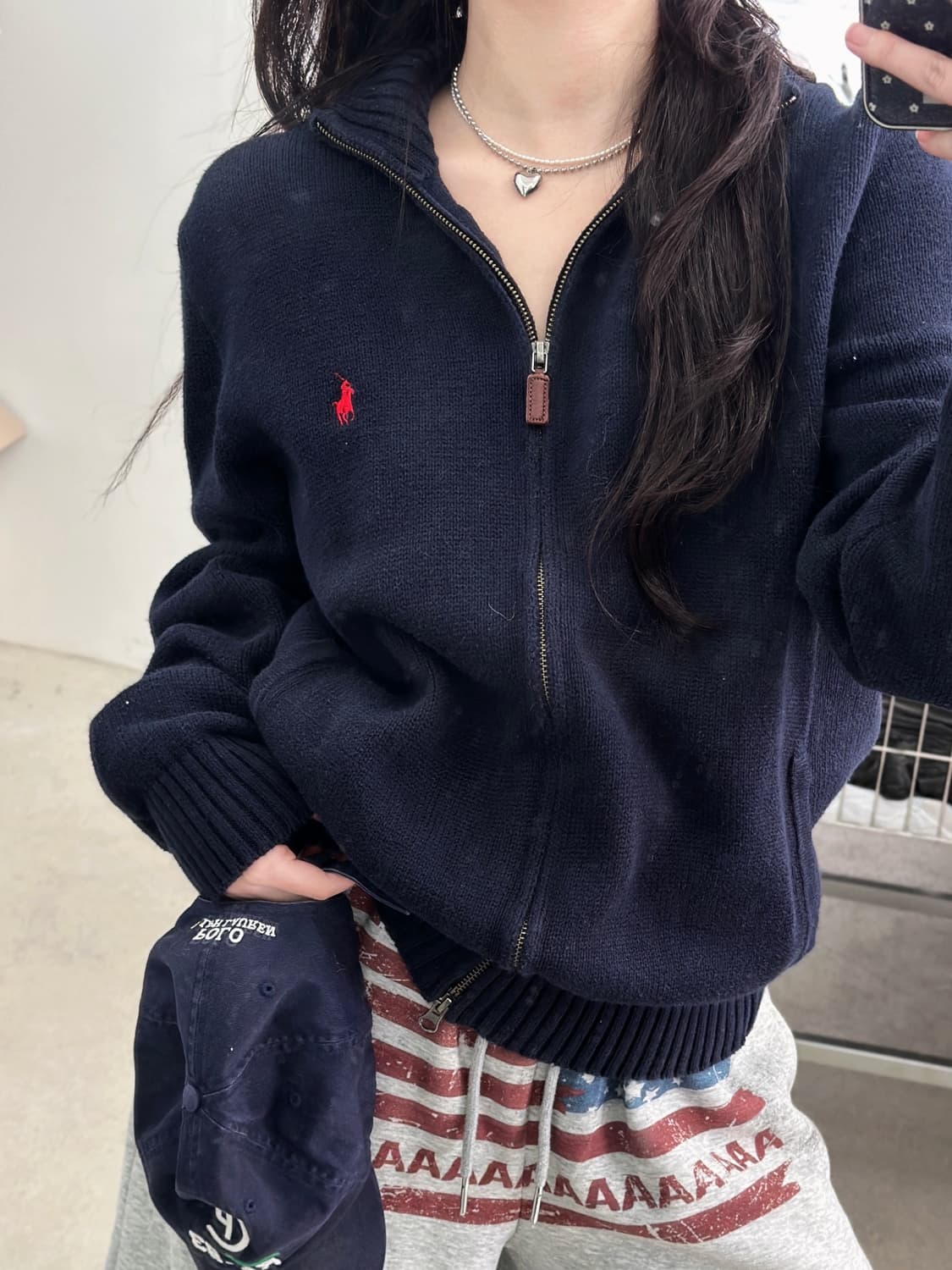 폴로 랄프로렌 네이비 코튼 니트집업  상품이미지1