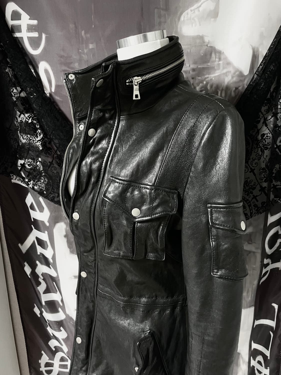 ITALY sheepskin 지퍼하이넥레더자켓 빈티지락시크릭오웬스디올st 상품이미지5