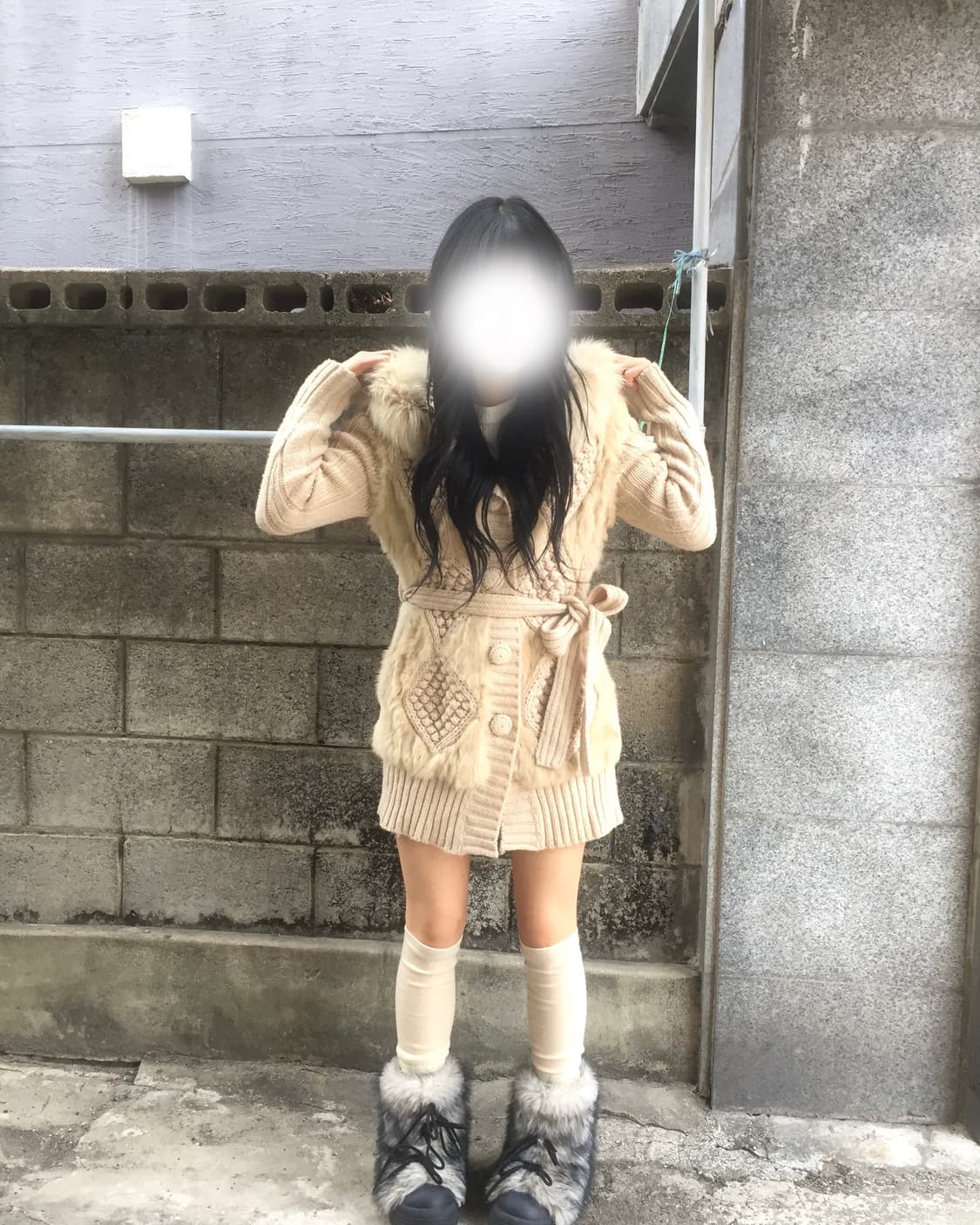 빈티지 퍼 후드 니트 가디건 상품이미지2