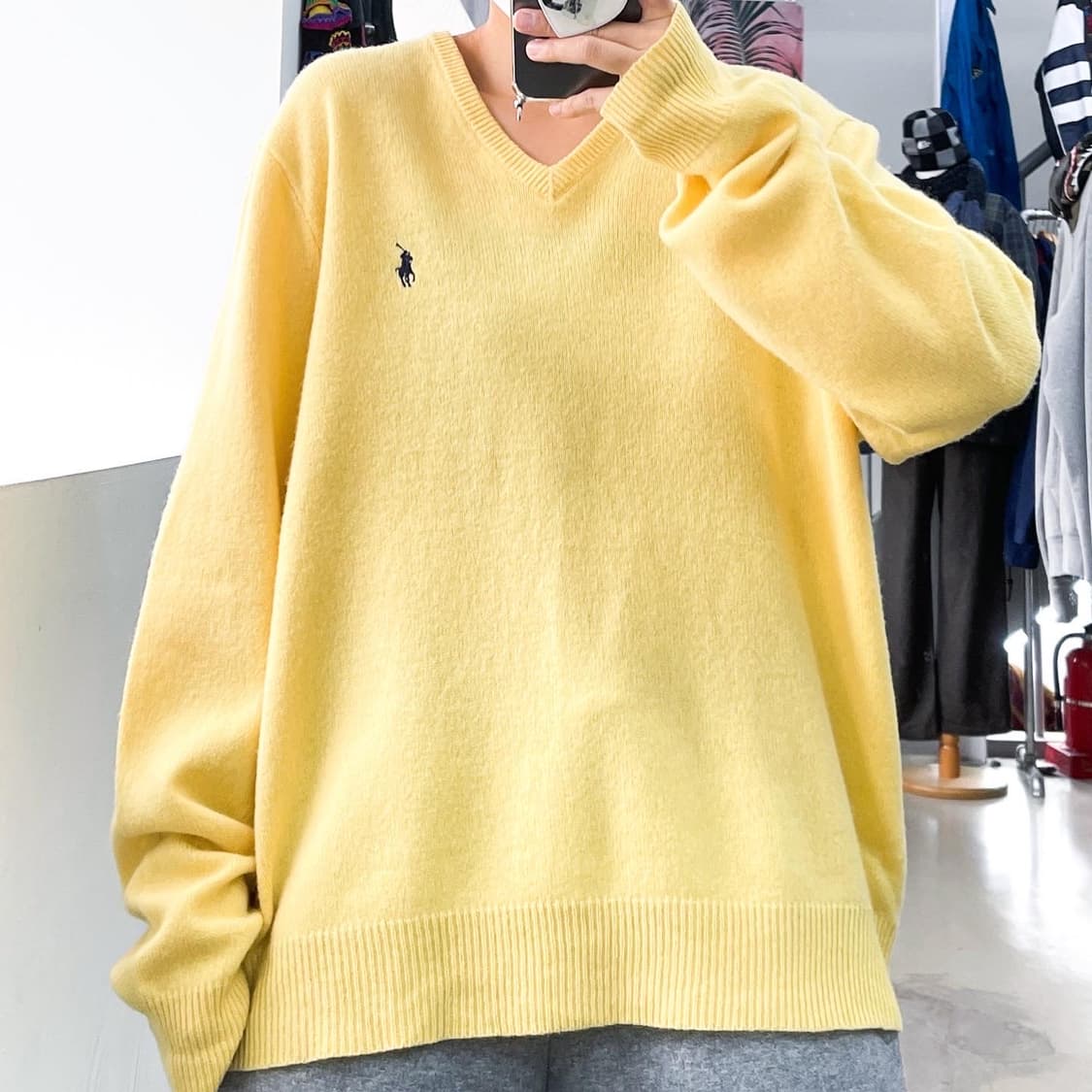 폴로 랄프로렌 기본 포 옐로우 브이넥 울 니트  상품이미지1