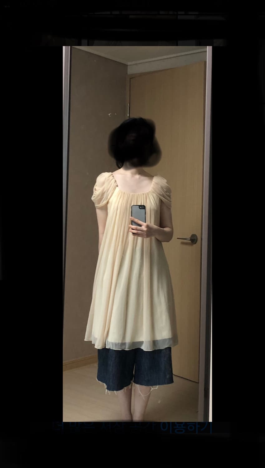 M 피치베이지 오간자 시폰 퍼프 핀턱 미디원피스 나시원피스 상품이미지9
