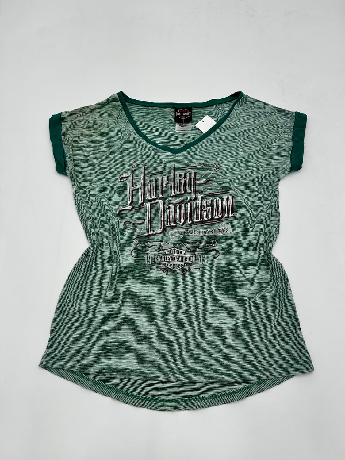 할리데이비슨 우먼 스트라이프 나그랑 브이넥 반팔티 상품이미지1