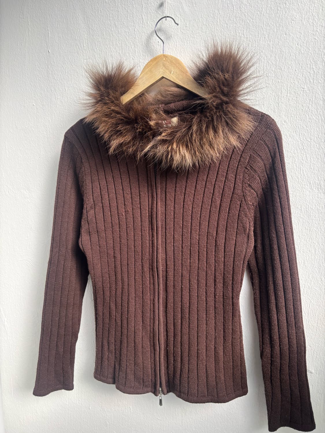 Vintage Brown Two-Way Fur Hood Zip-Up 상품이미지6