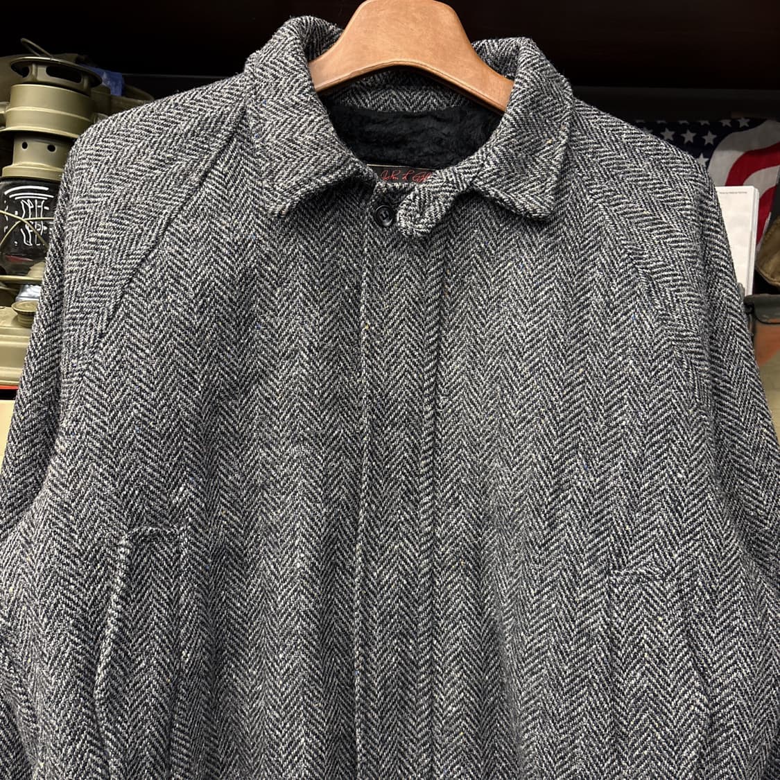 80s John L Blain 트위드 헤링본 패디드 울 블루종 N369 상품이미지3