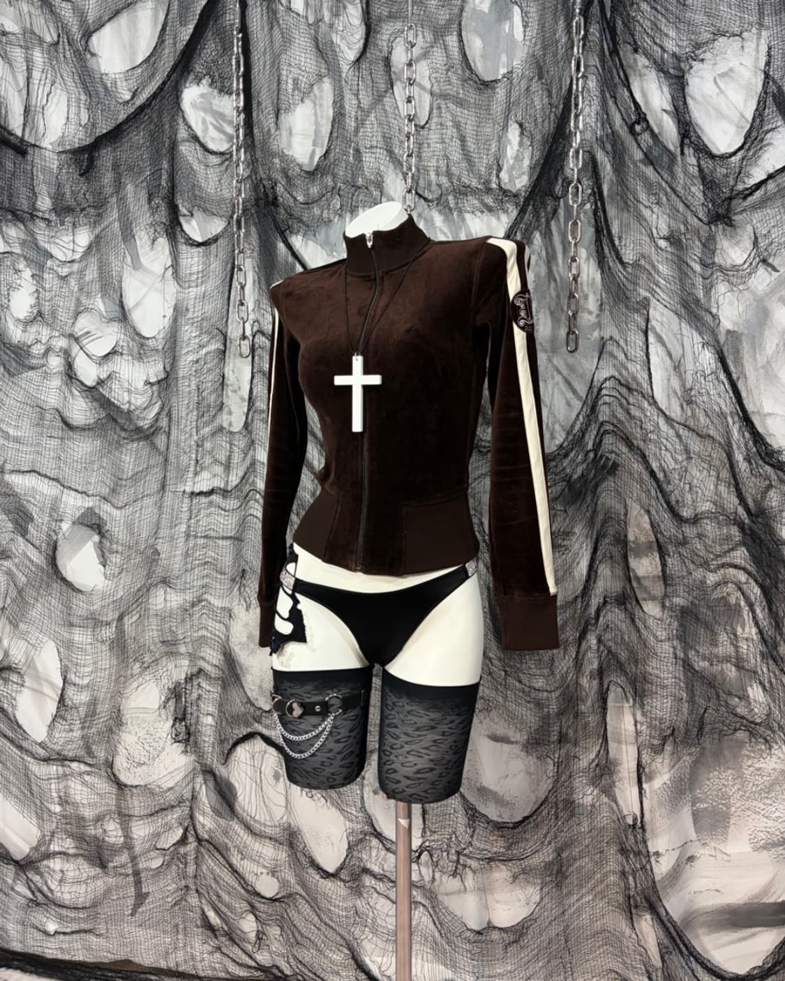 Y2K slim fit crop brown Velvet jersey 상품이미지1