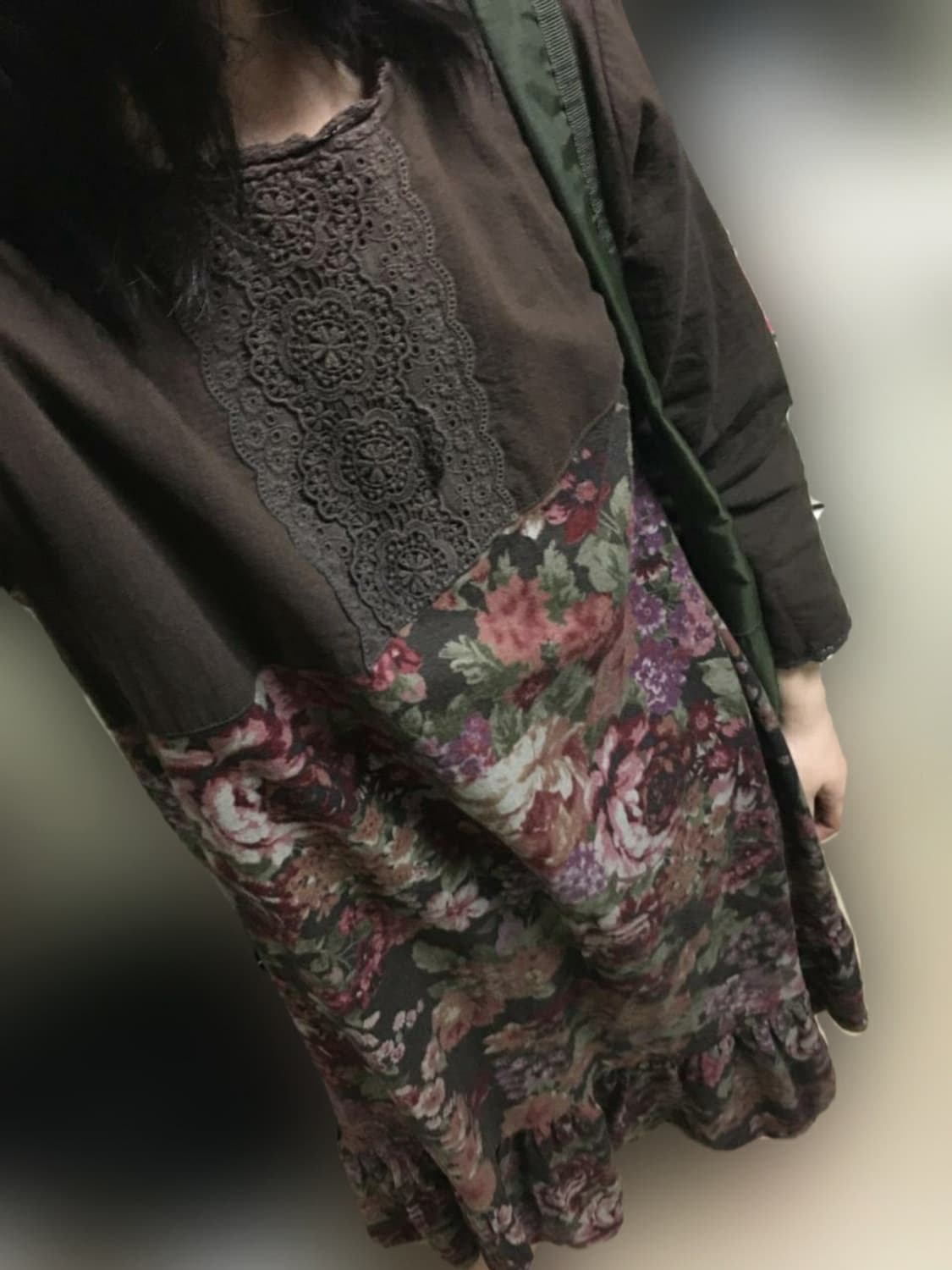 빈티지 보헤미안 히피 모리걸 하구미 브라운 가을 레이스 플라워 원피스 상품이미지7