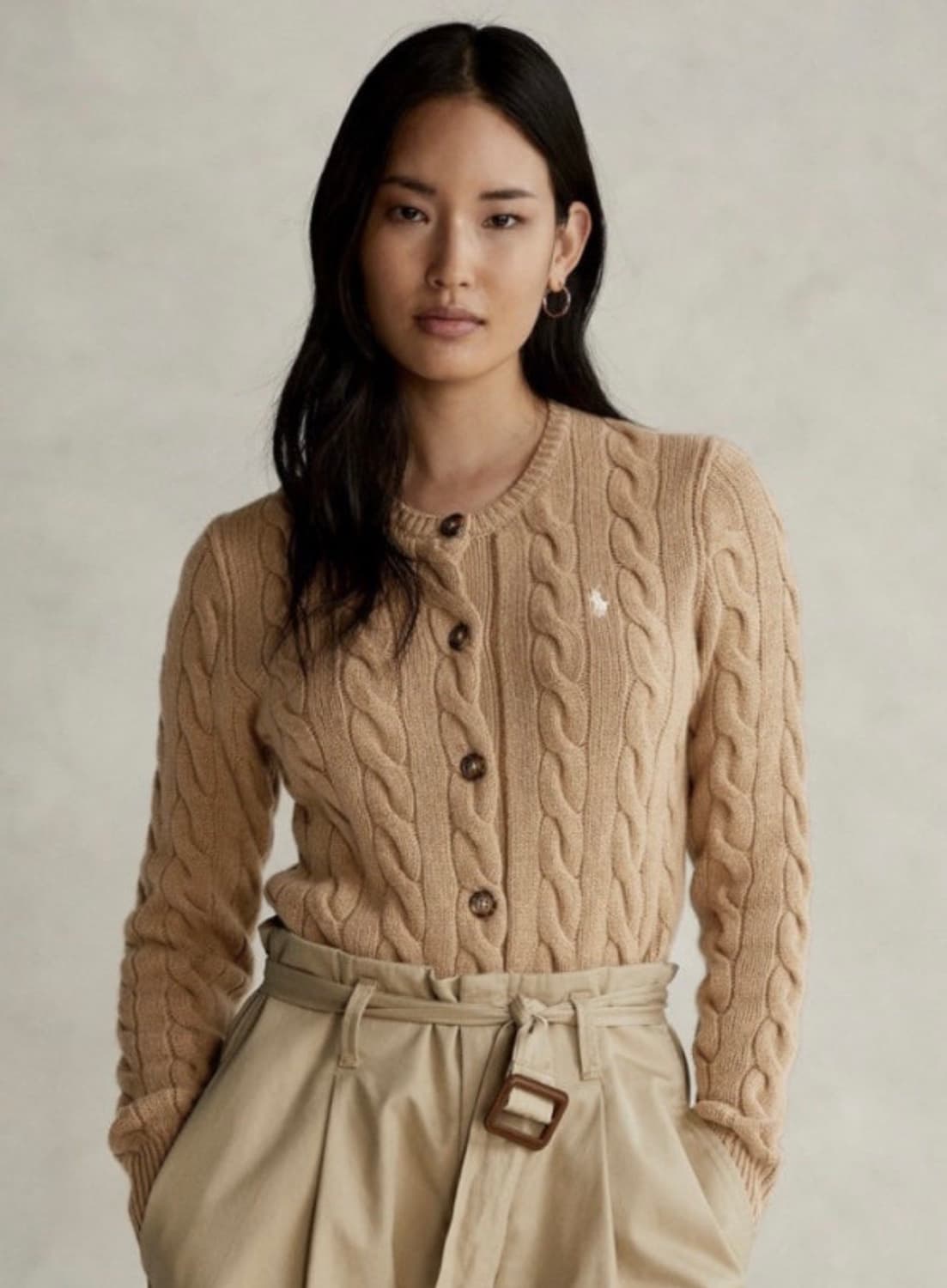 폴로 울 블렌드 수지 가디건 카멜 S 상품이미지1