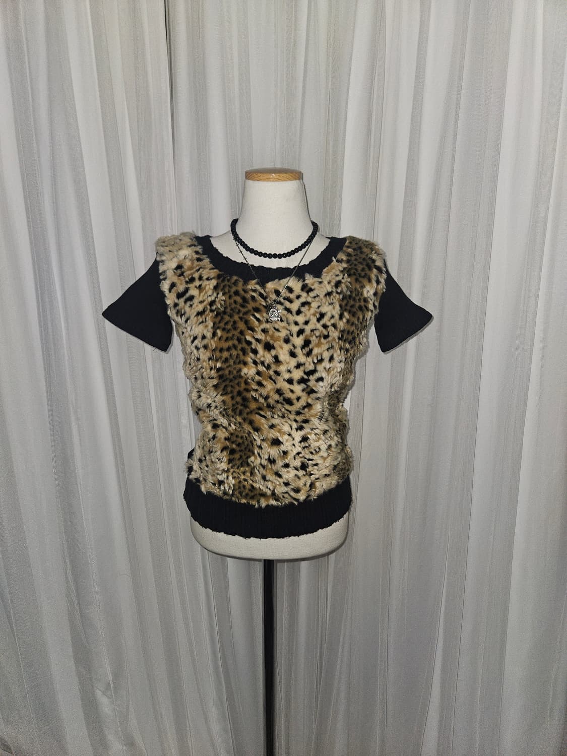 오네갸루 y2k 히메 레오파드 퍼 니트 탑 상품이미지1