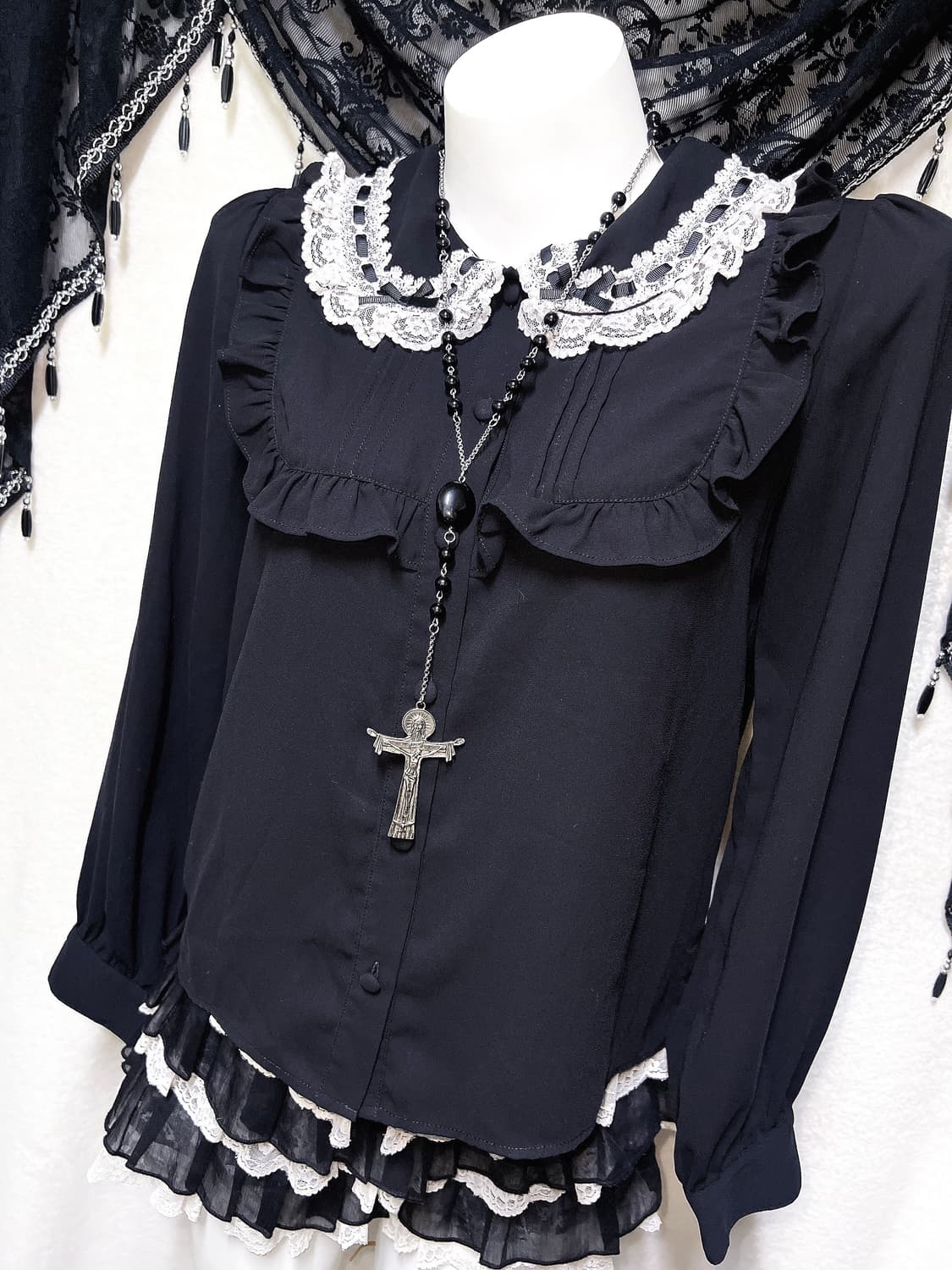 앙크루즈 양산형지뢰계 레이스 블라우스 공겜여주 로맨틱고딕 고스로리 갸루 상품이미지5