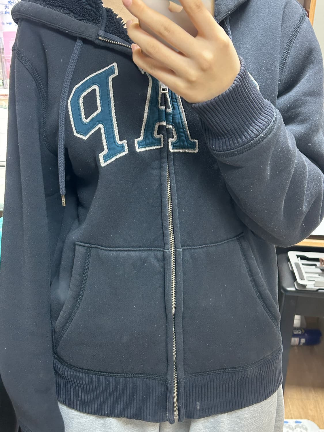 갭 양털 뽀글이 후드집업 네이비 상품이미지1