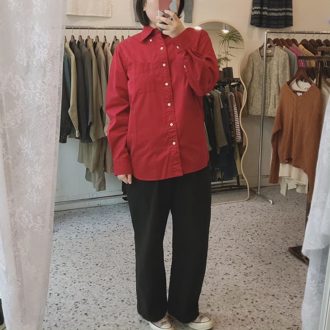 유니클로 레드 코튼 셔츠 상품이미지8