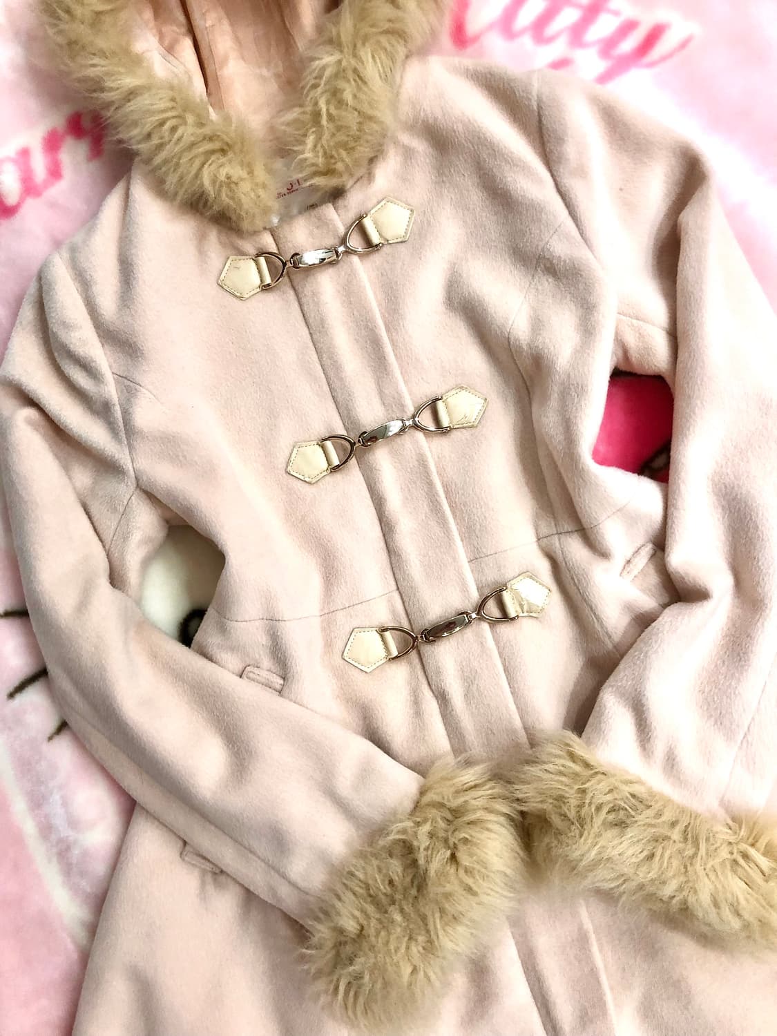 히메갸루 퍼 연핑크 더플 코트 딸기우유 갸루 오네 라떼 로걀 달천 빈티지 상품이미지2