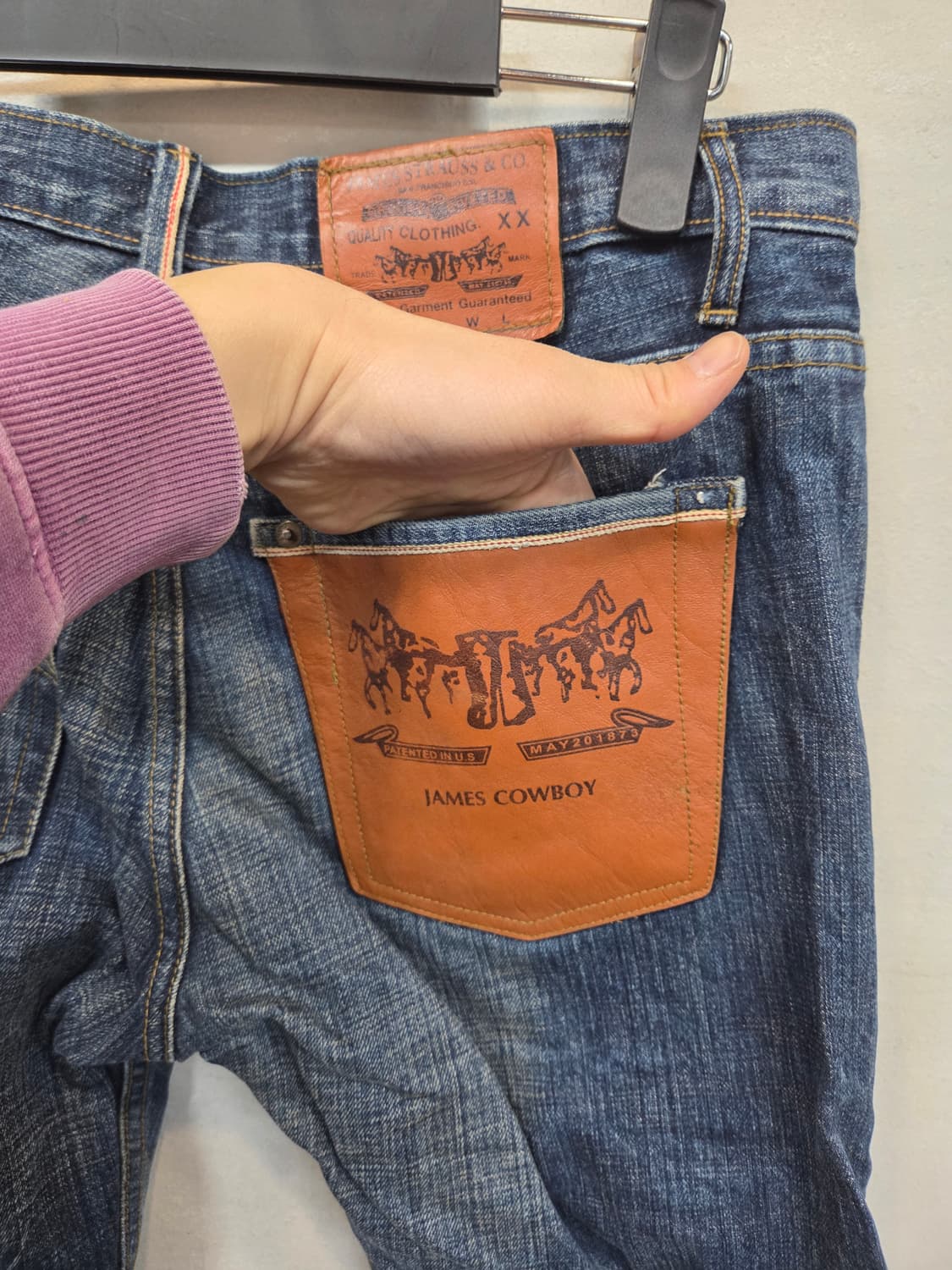 빈티지 제임스 카우보이 가죽패치 포켓 데님팬츠 대략 32 상품이미지3