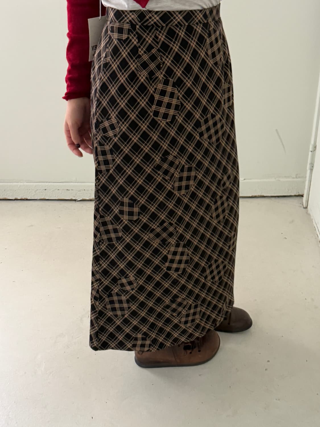 일본빈티지 패치워크 브라운체크 롱스커트 상품이미지3