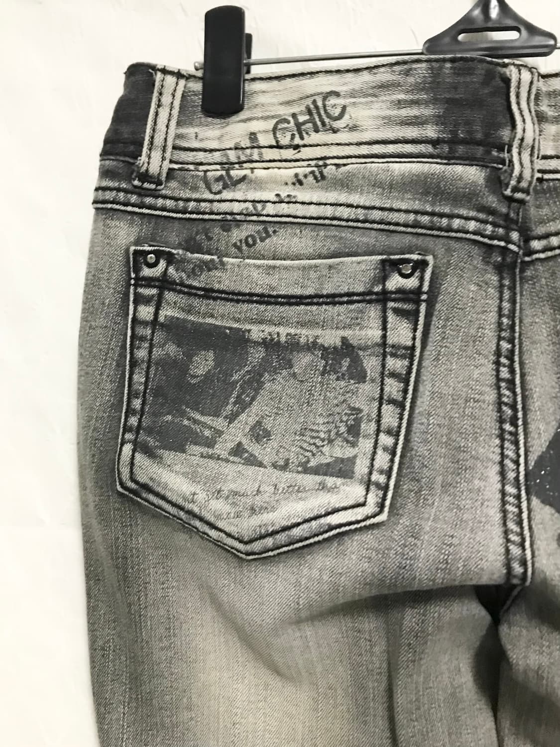 빈티지 펑크 나나깔 글리터 프린팅 로우라이즈 데님 팬츠 상품이미지7