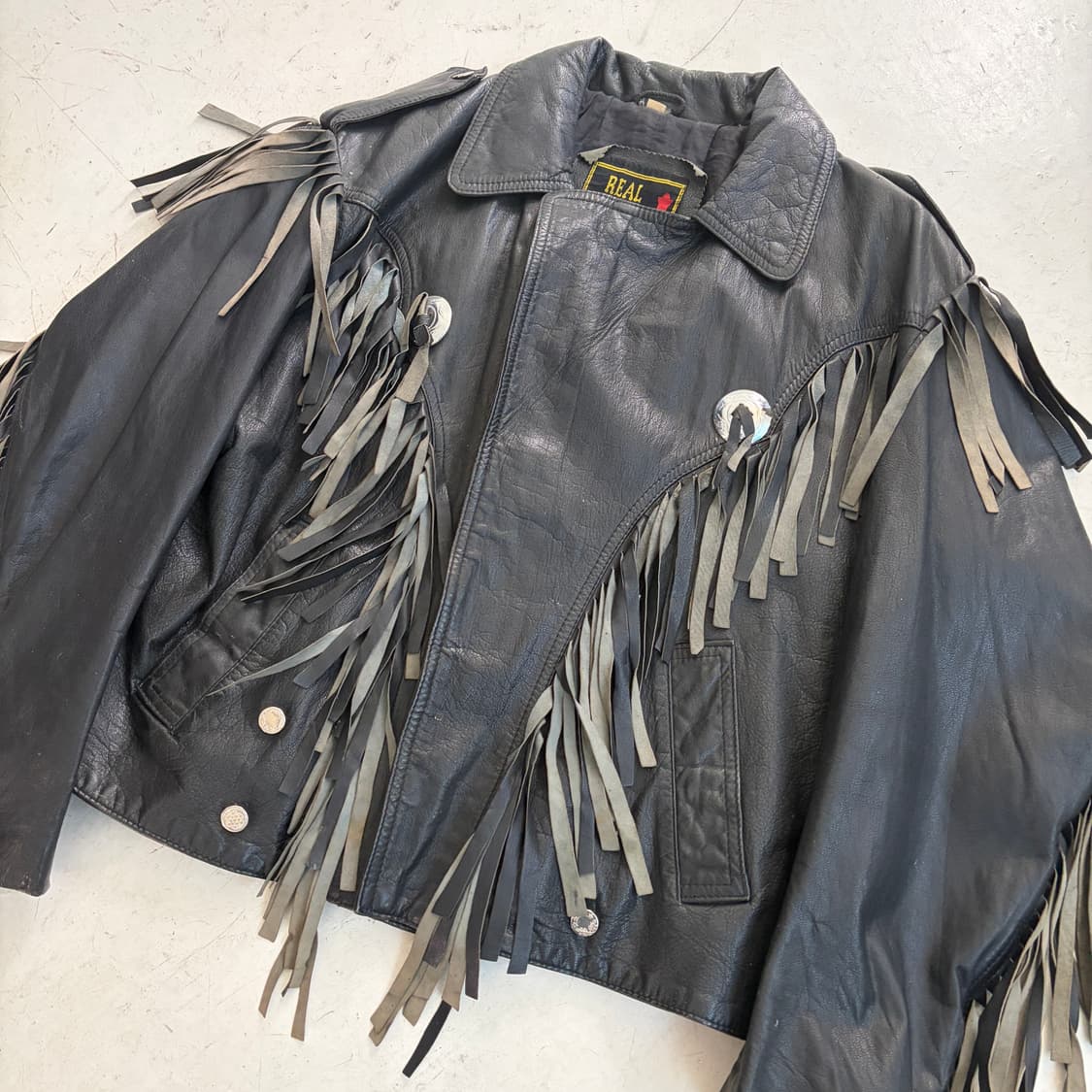 90S REAL LEATHER 빈티지 프린지 가죽자켓 M 상품이미지2