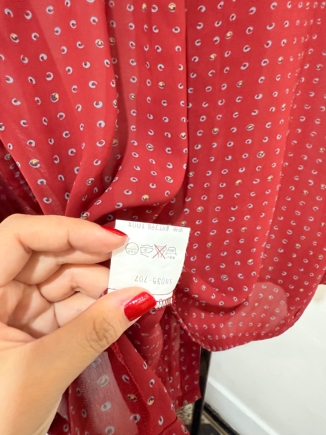 일본빈티지 플리츠 프린팅 와인긴팔블라우스 3516 상품이미지7