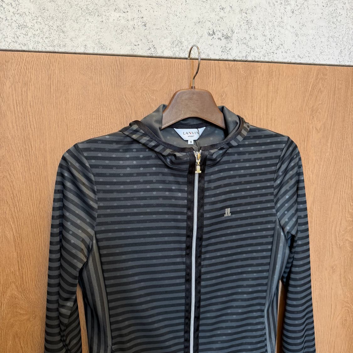 랑방 스포츠 후드 집업 스트라이프 도트 믹스 패턴 디테일 블랙 그레이 상품이미지3