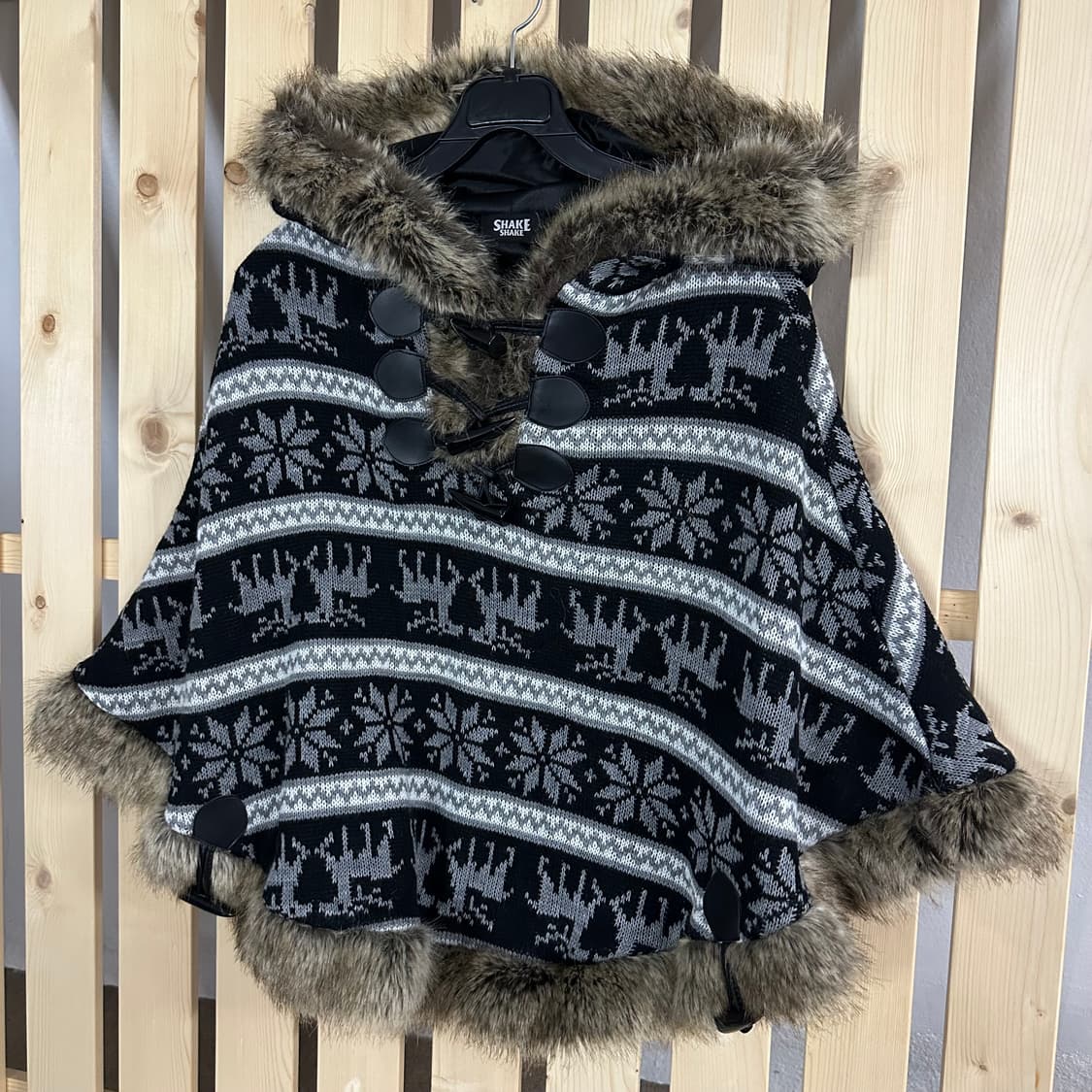 빈티지 노르딕 후드 퍼 니트 케이프 스웨터 상품이미지2