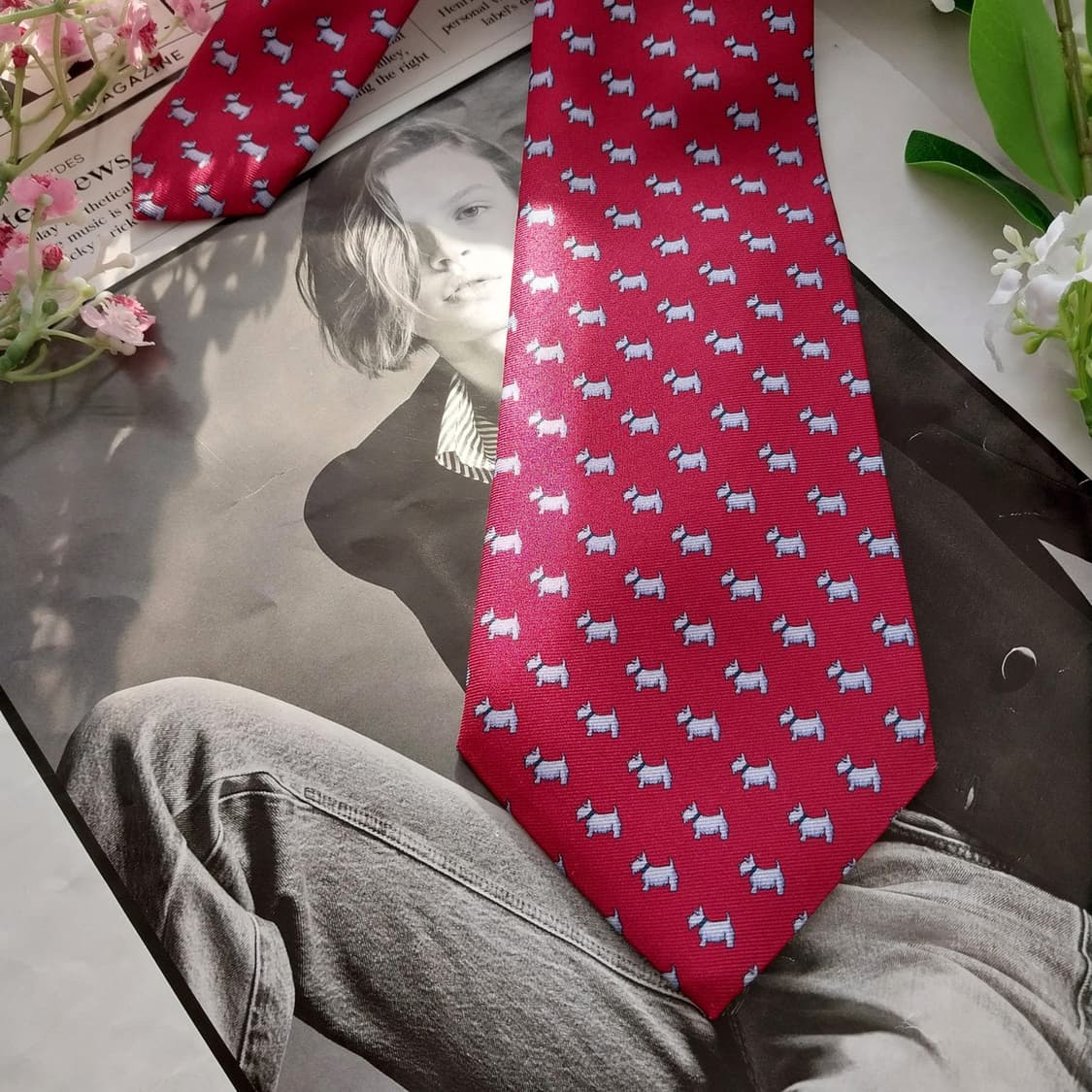 아쿠아스큐텀 실크 강아지 모티브 넥타이 9.1cm A+등급 K1976 상품이미지7