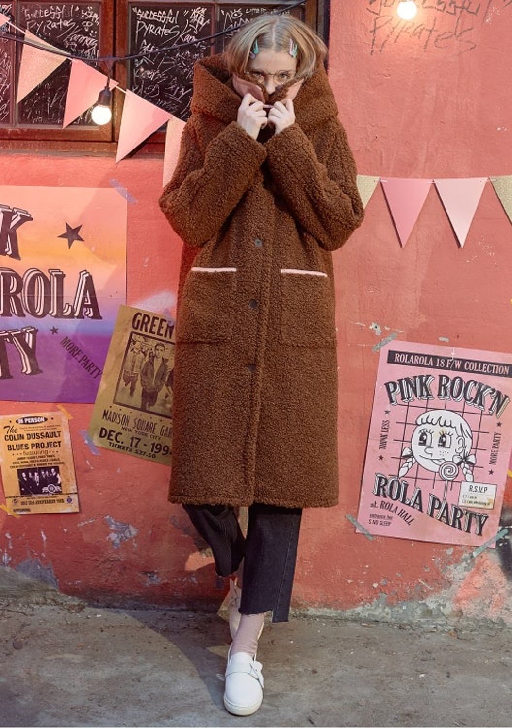 로라로라rolarola 뽀글이 부클 후드 롱 코트 상품이미지1