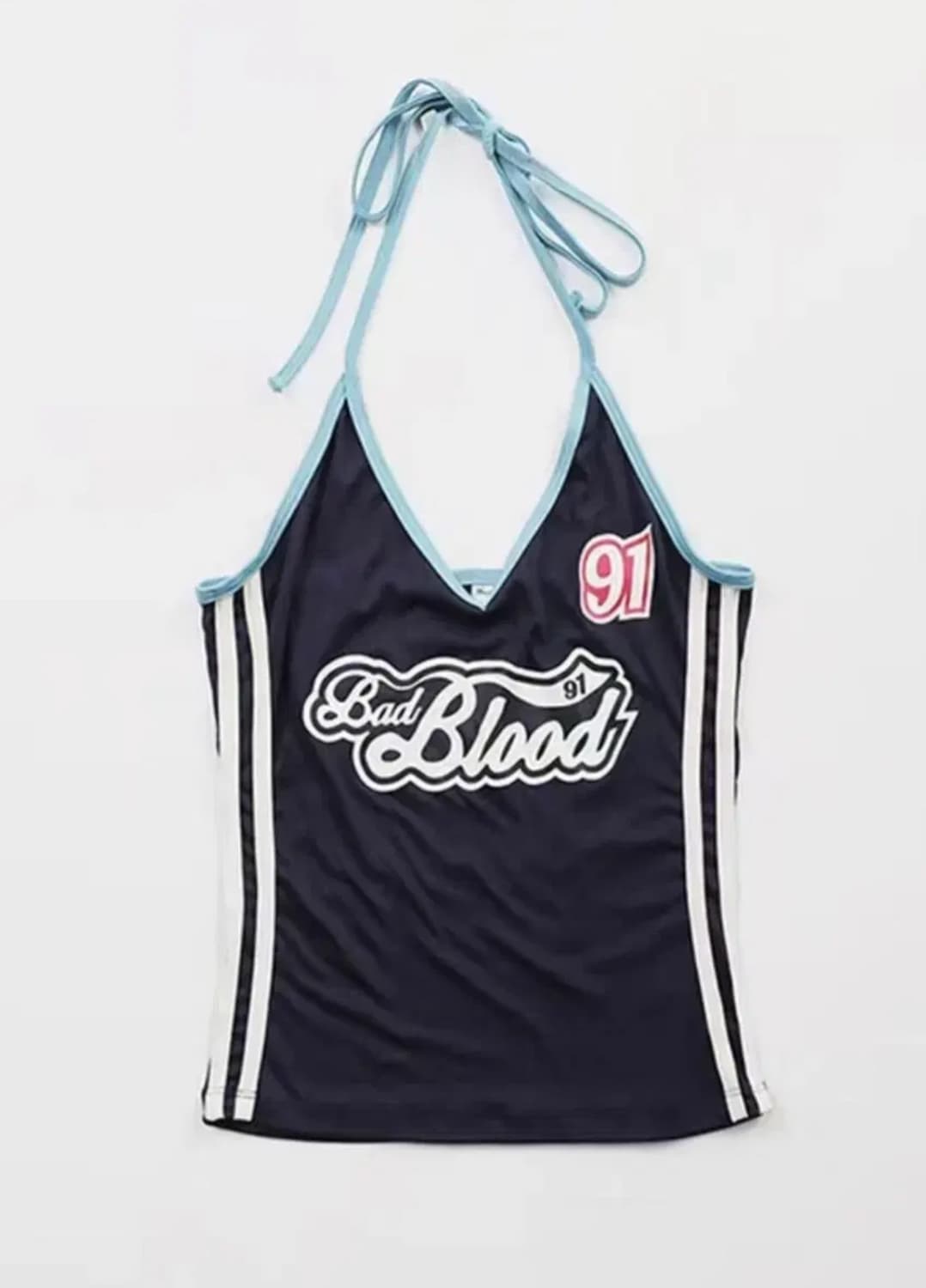 배드블러드 신디 브이넥 홀터 탱크 네이비 나시 탑 상품이미지1
