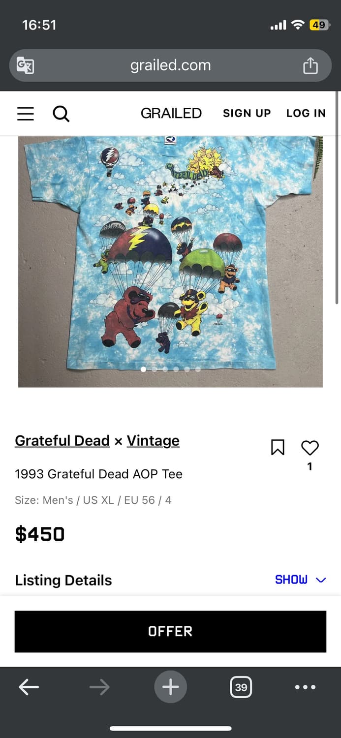 Rare!) OG 90s Grateful Dead AOP T-Shirt 상품이미지9