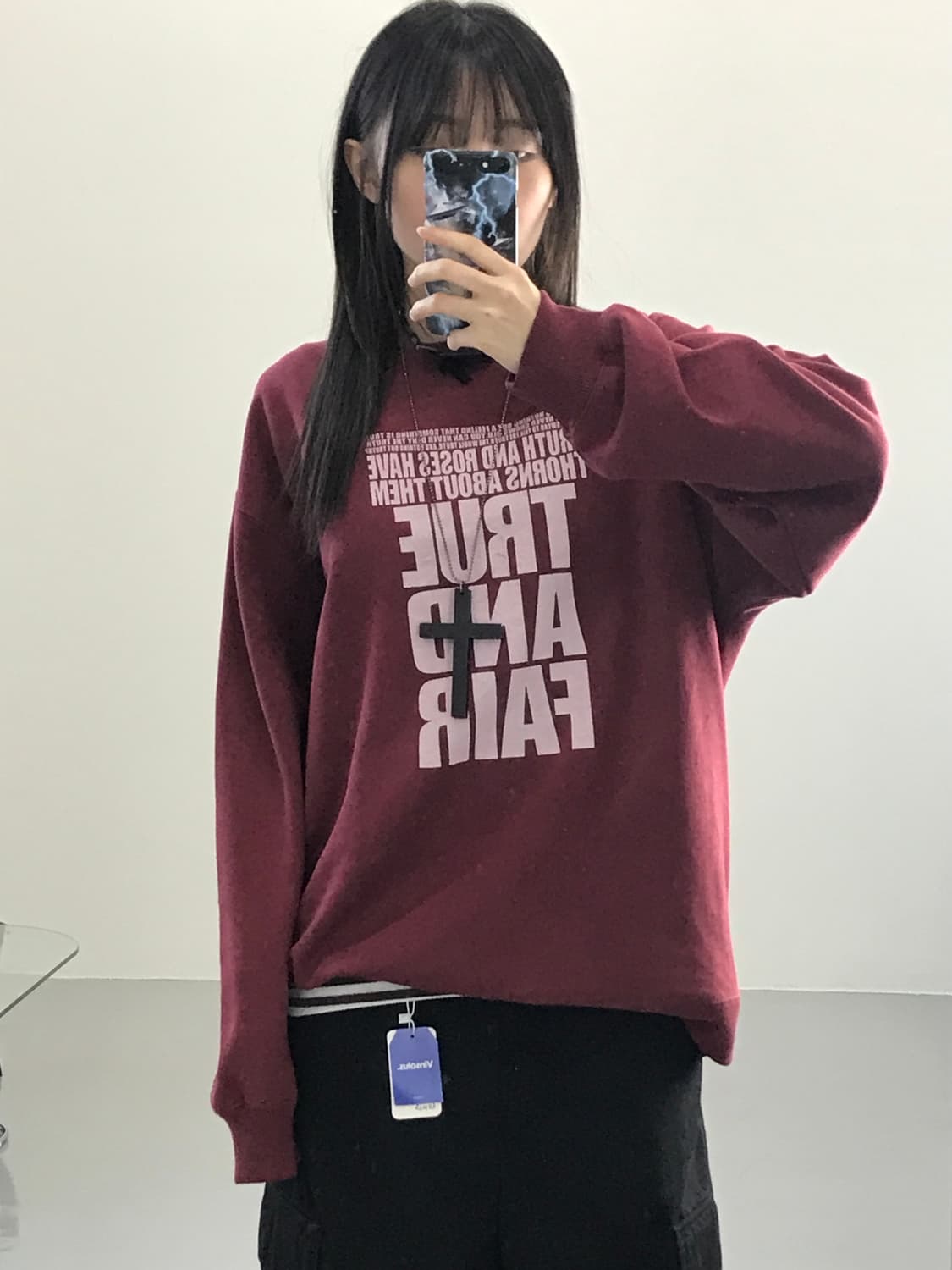 JPN 힐 크롭 버건디 맨투맨 상품이미지3