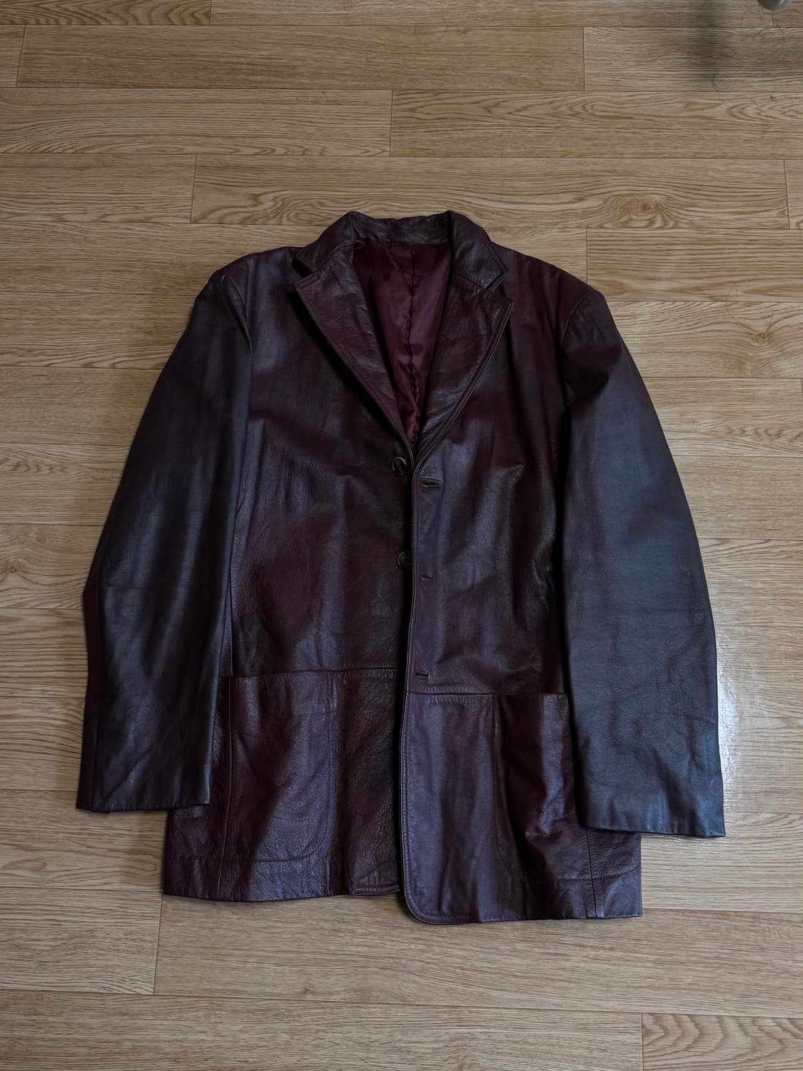 빈티지 버건디 와인 소가죽 레더 자켓 상품이미지2