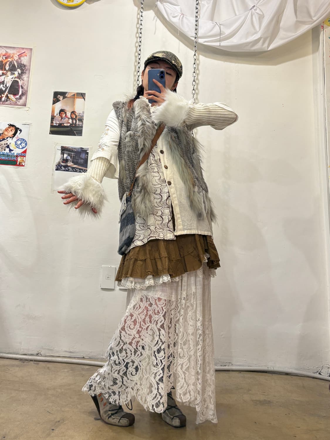 화이트 퍼 핸드/레그 워머 페어리 모리 갸루 상품이미지3