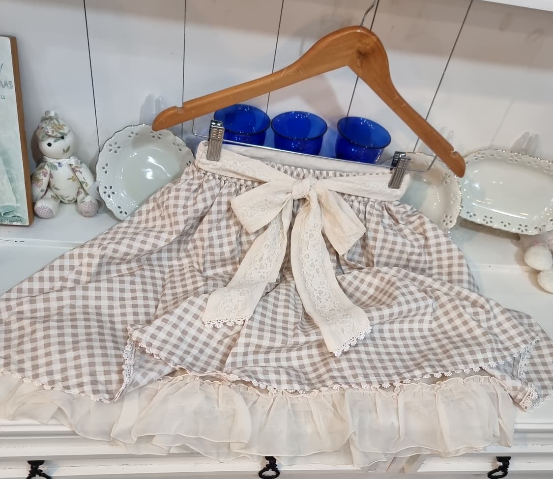 axes femme 베이지 체크 레이스 리본 스커트 상품이미지4