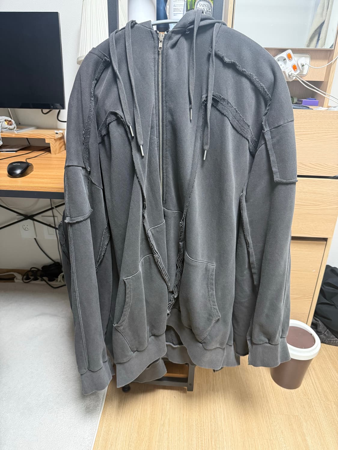 써저리 리메이크 오버 피그먼트 데끼 후드 자켓 차콜 상품이미지1