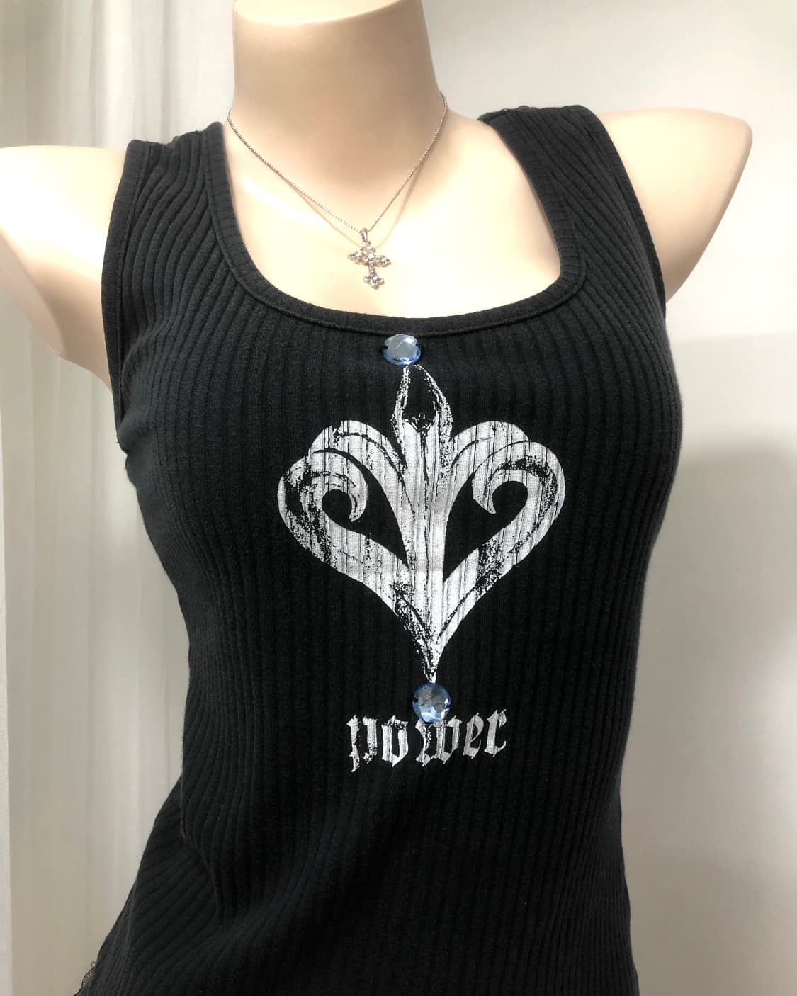 sky blue stone graphic ribbed tank top   상품이미지4