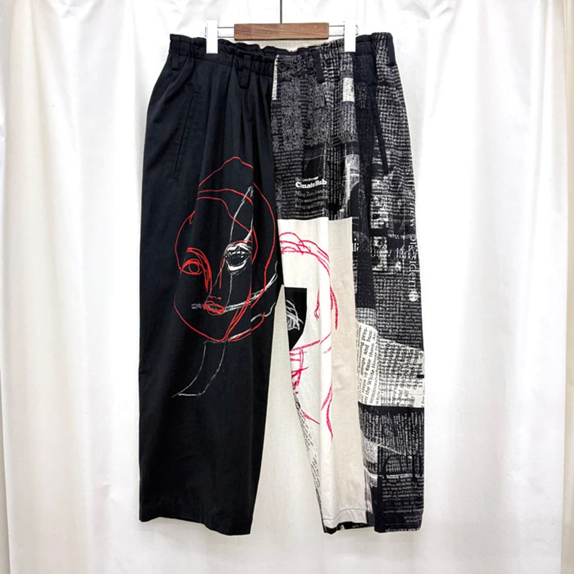 요지야마모토 뿌르옴므 뉴스페이퍼 아사쿠라 유카 드로잉 팬츠 상품이미지2