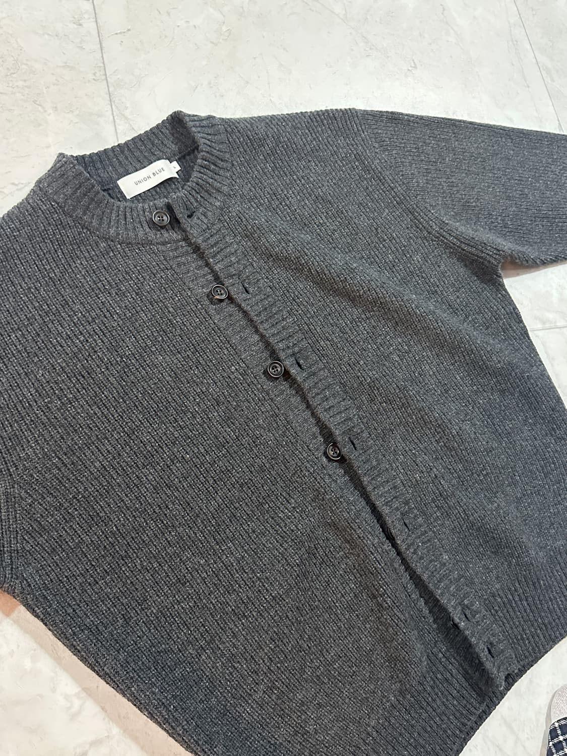 유니온블루 스트럭쳐 크롭 가디건 차콜 L size 상품이미지2