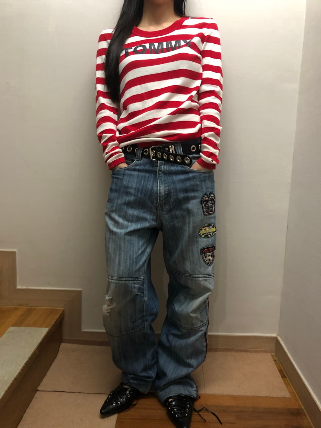 빈티지 푸부 데님 패치 팬츠 상품이미지5