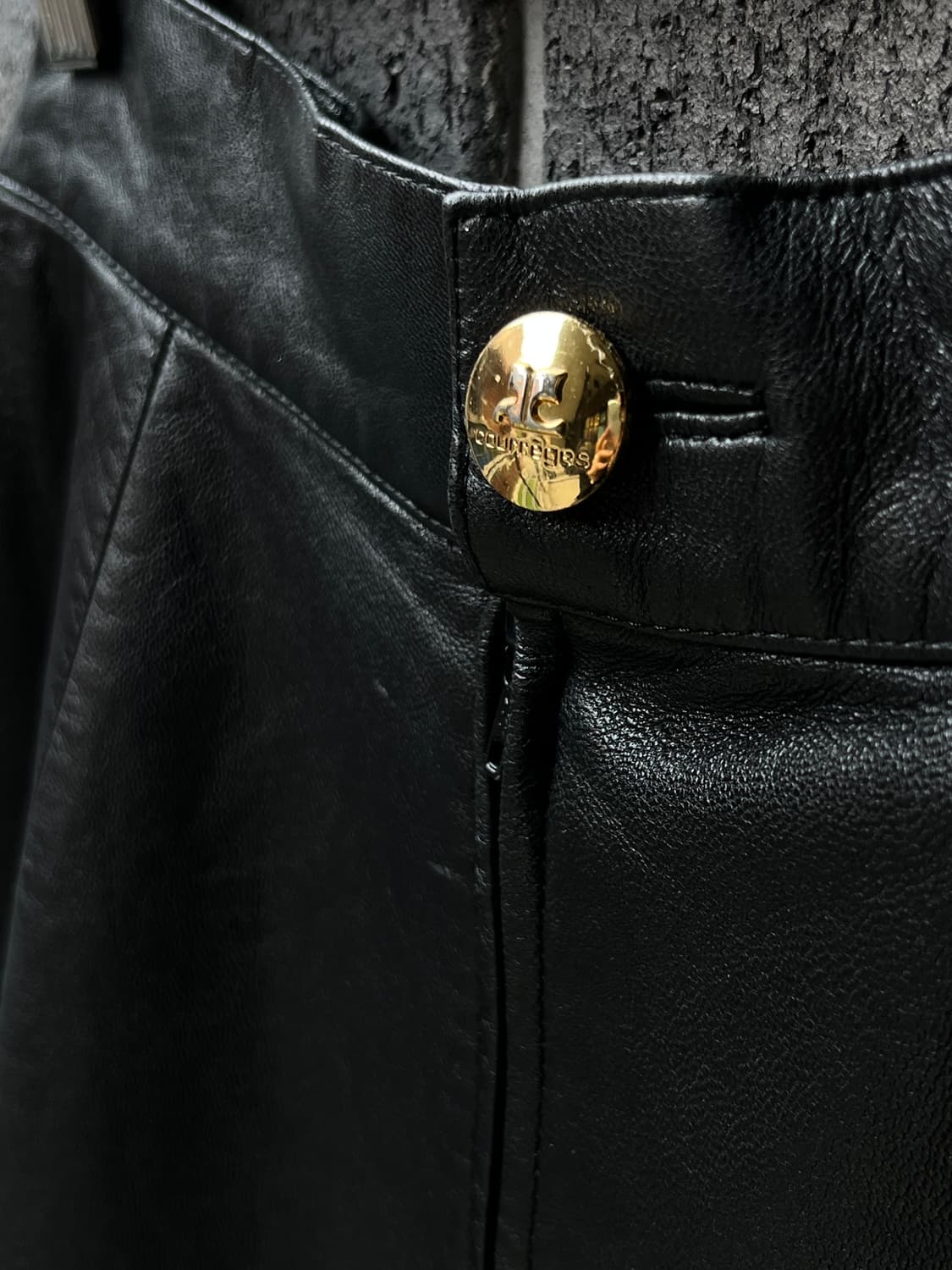 90s Courreges 꾸레쥬 램스킨 양가죽 스커트 블랙 상품이미지8