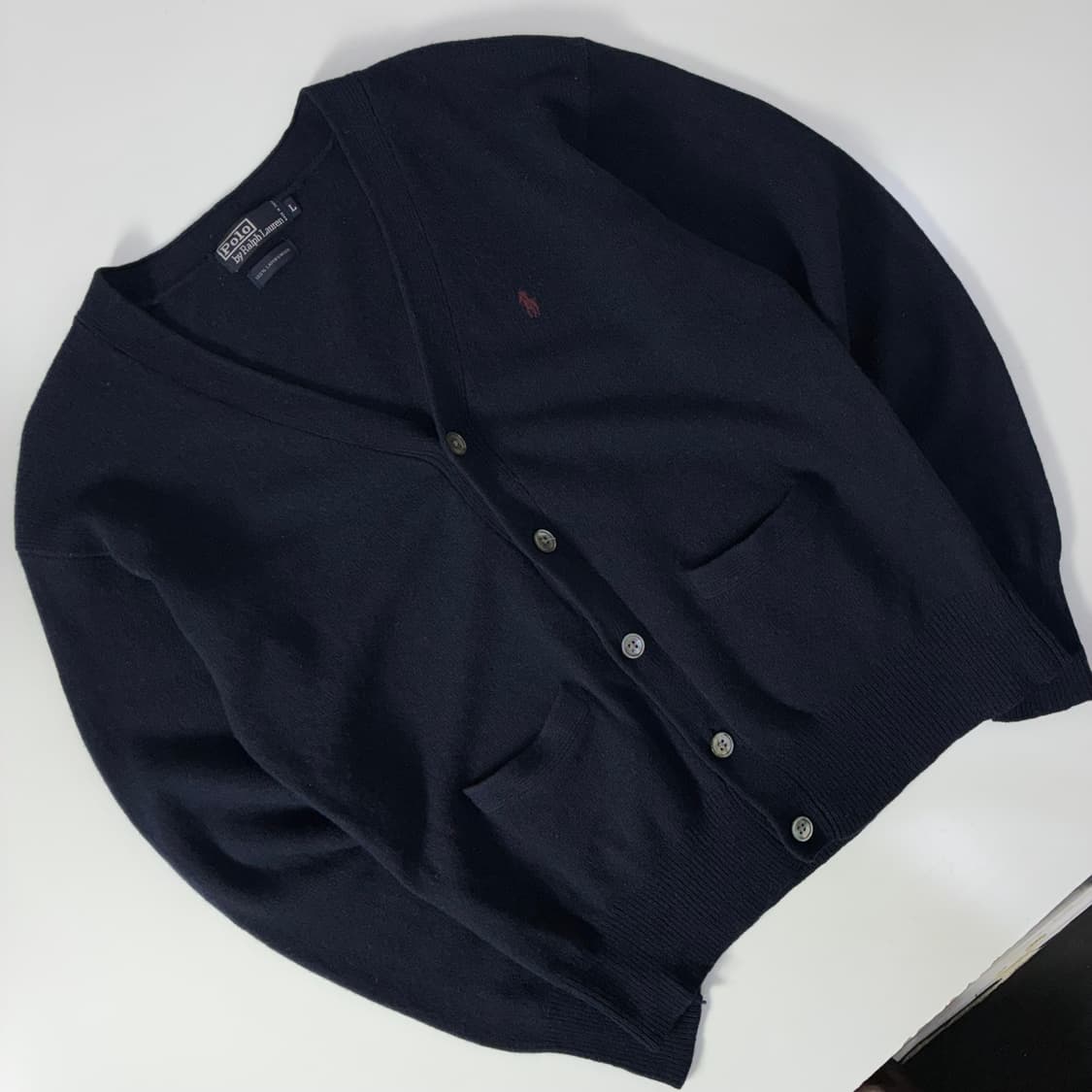 Polo   폴로 랄프로렌 자수 램스울 네이비 브이넥 니트가디건  상품이미지2
