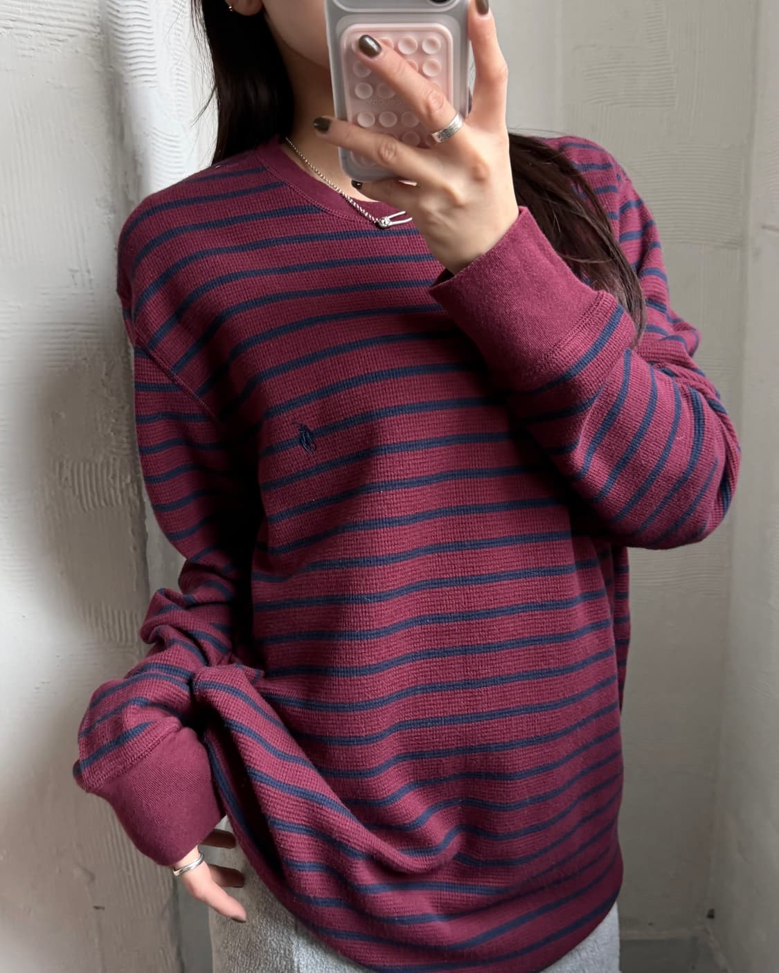 Polo 폴로 랄프로렌 신형 버건디 단가라 와플 롱 슬리브 상품이미지1