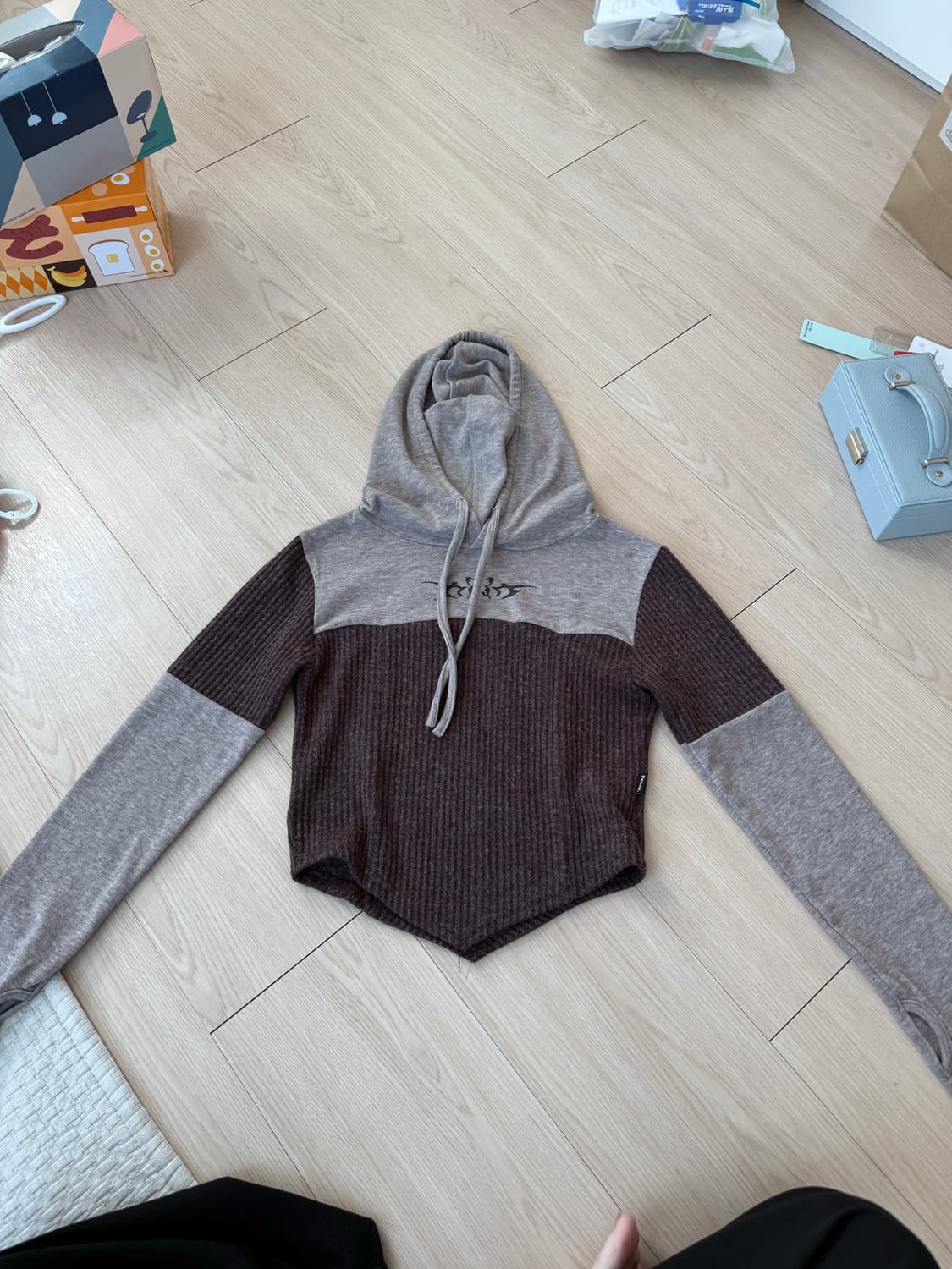 팬시클럽 배색 레이어드 후드 티셔츠 상품이미지2