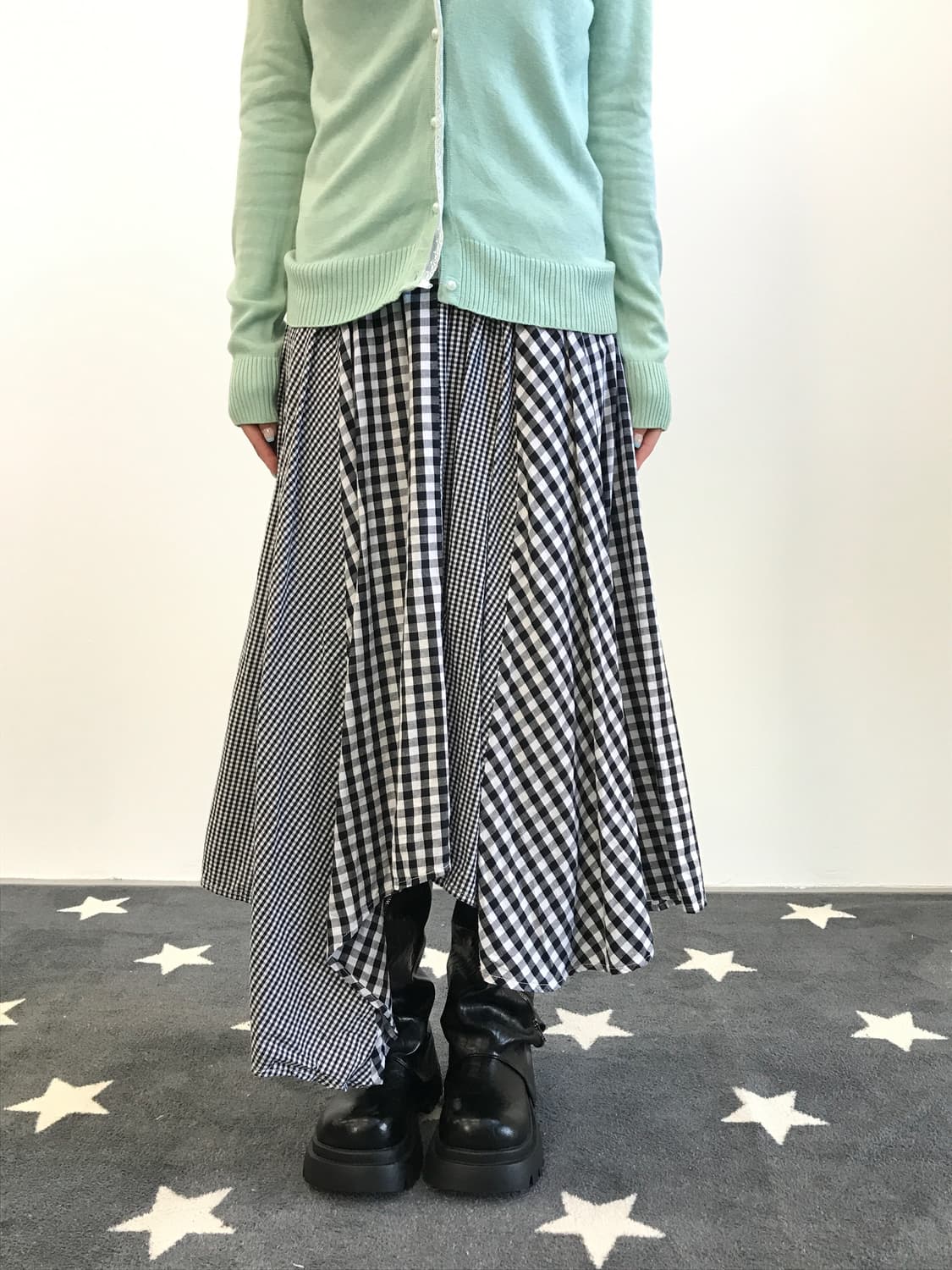 Jpn Asymmetric Checked Flare Skirt  상품이미지1