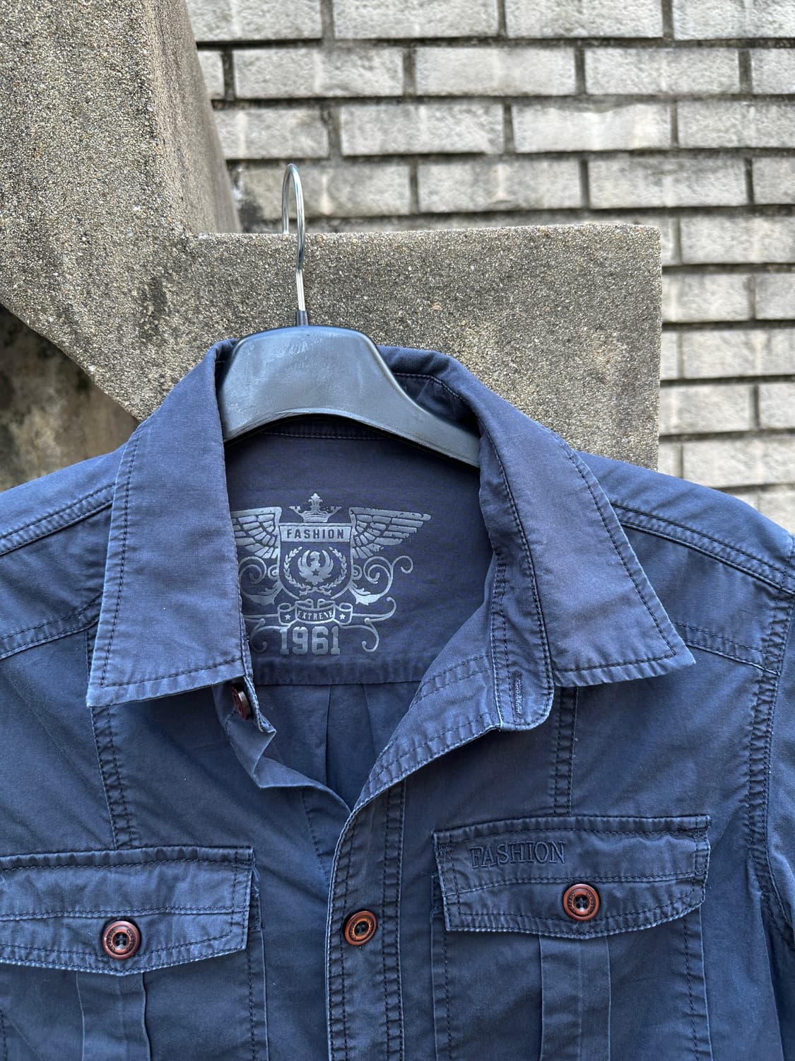 Vintage washed navy pocket half shirts  상품이미지4