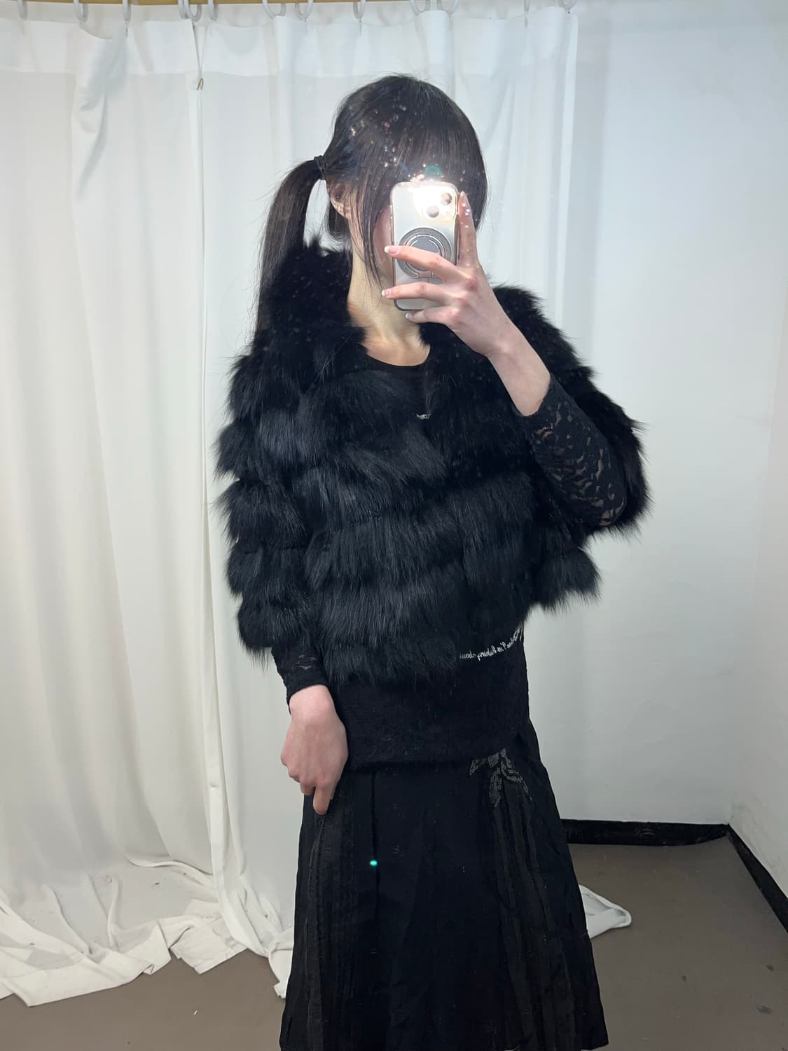 블랙 폭스퍼 판쵸 자켓 상품이미지2